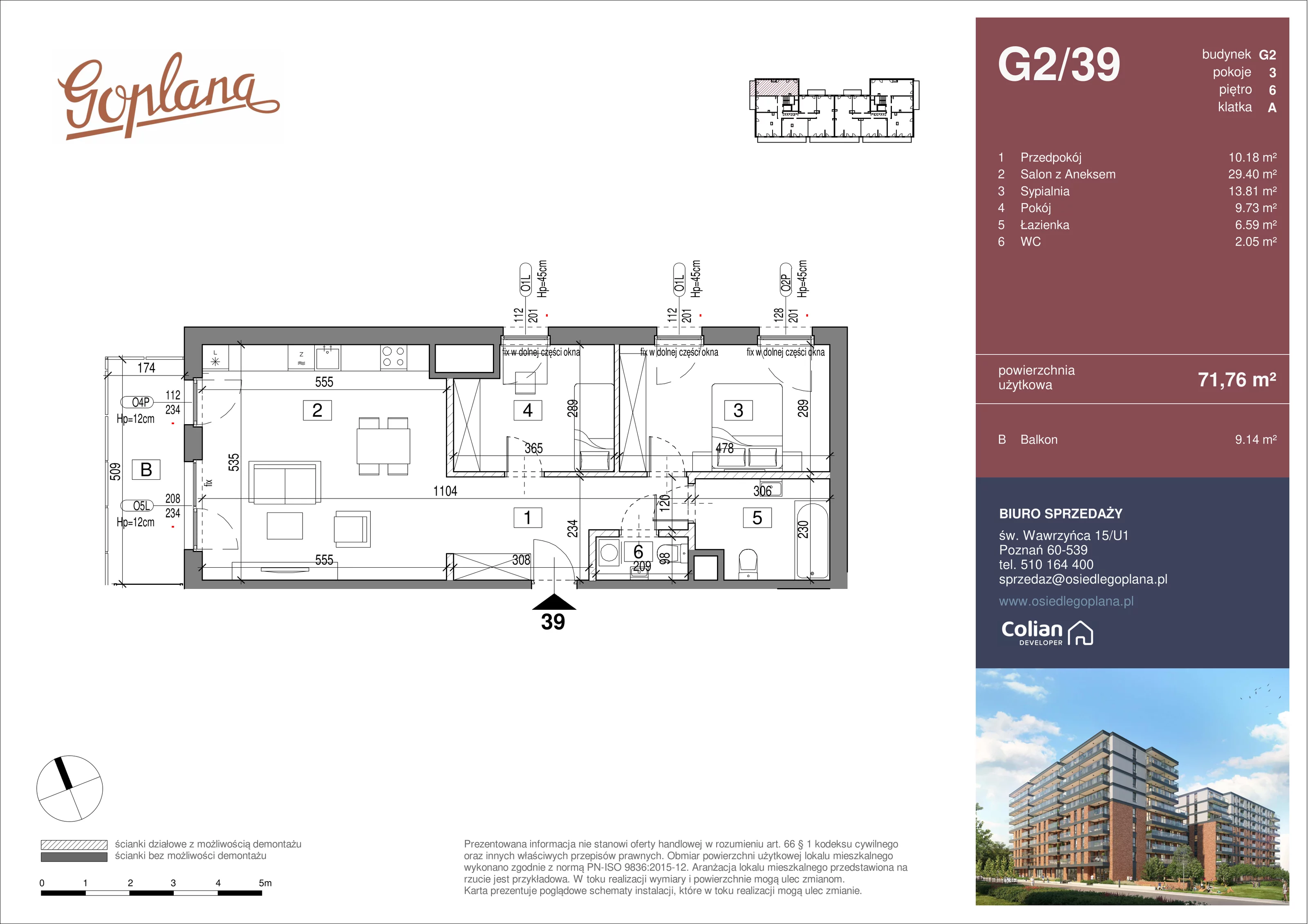 3 pokoje, mieszkanie 71,76 m², piętro 6, oferta nr G2/39, Goplana Budynek G, Poznań, Jeżyce, ul. św. Wawrzyńca