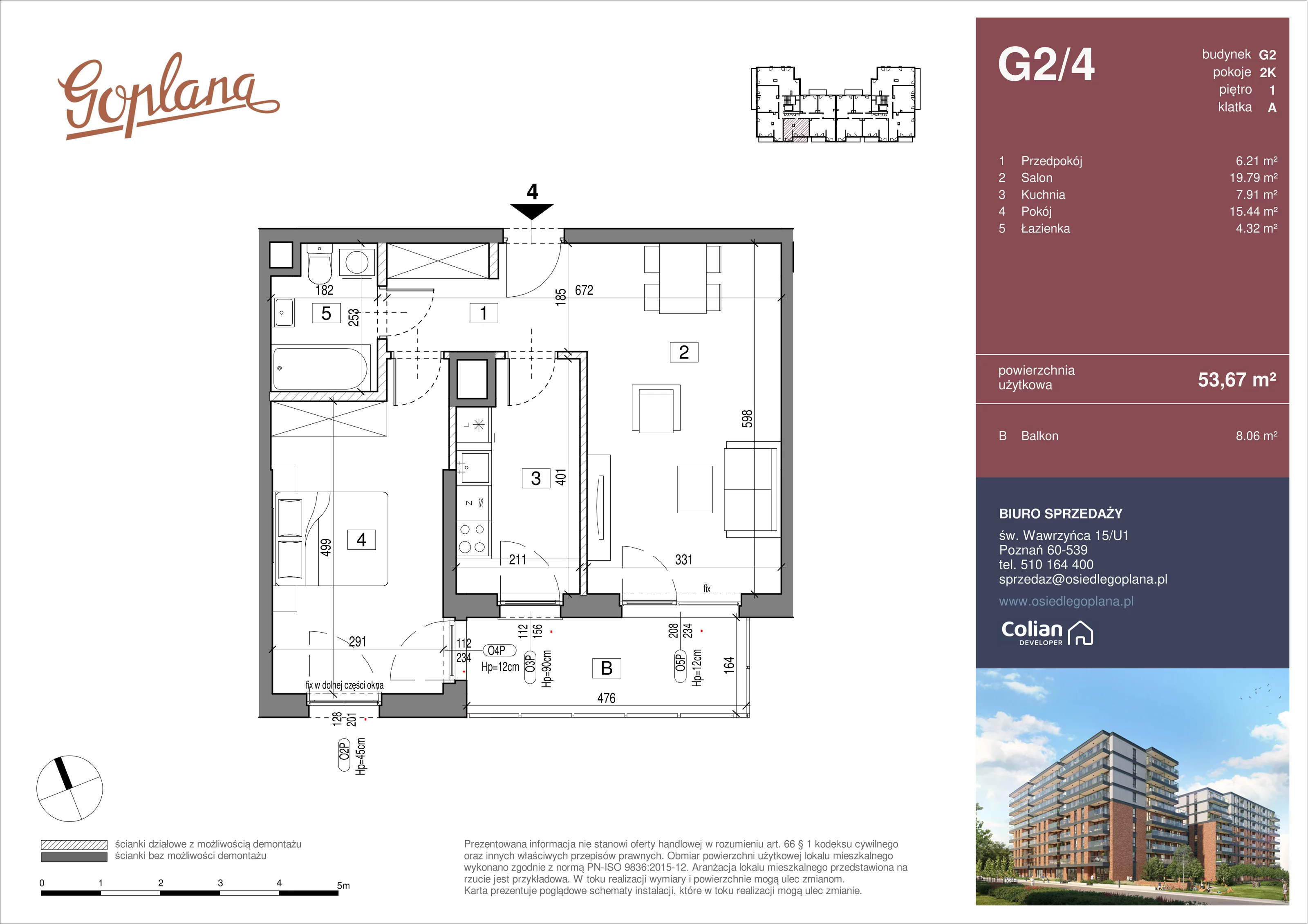 2 pokoje, mieszkanie 53,67 m², piętro 1, oferta nr G2/4, Goplana Budynek G, Poznań, Jeżyce, ul. św. Wawrzyńca