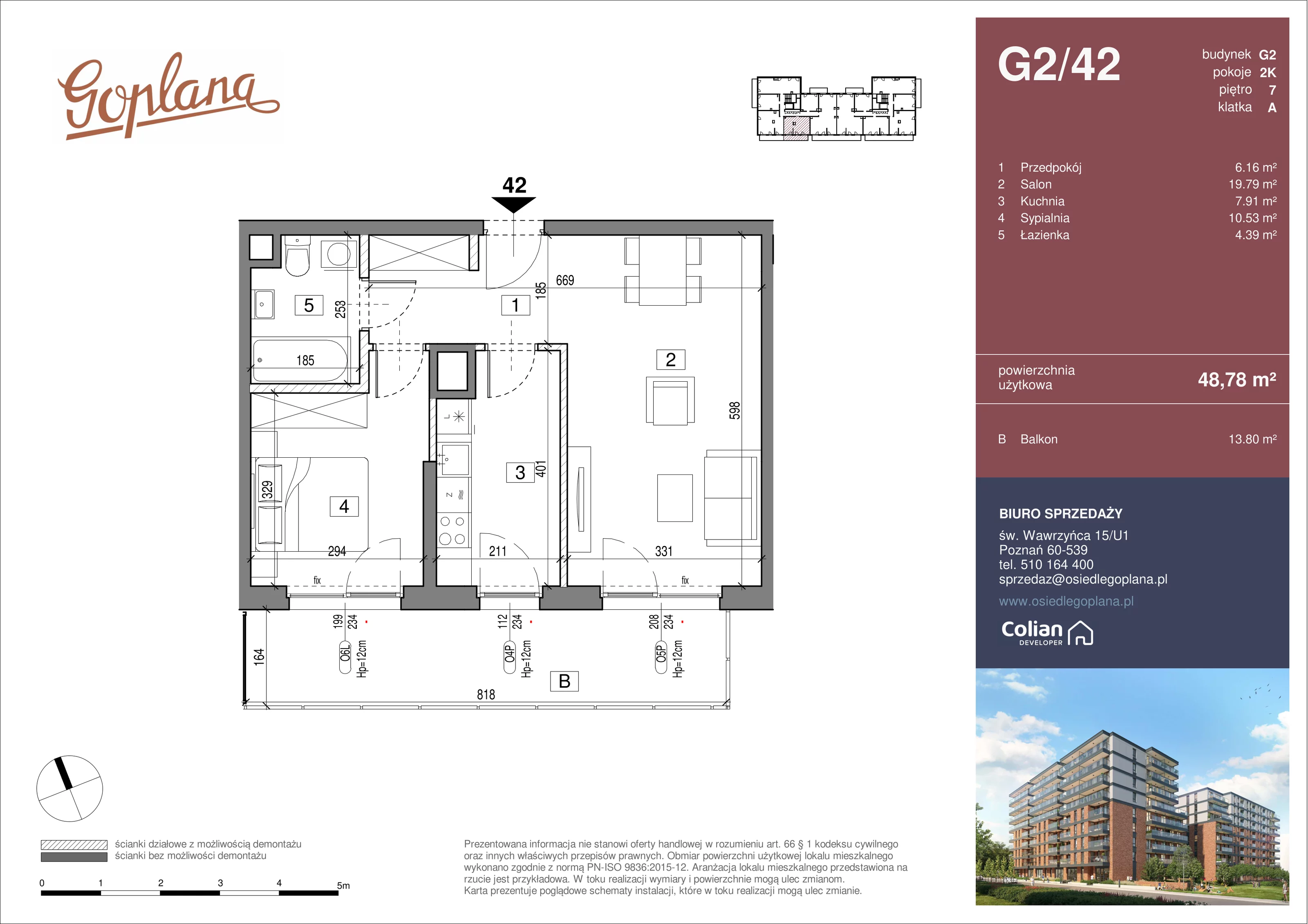 2 pokoje, mieszkanie 48,78 m², piętro 7, oferta nr G2/42, Goplana Budynek G, Poznań, Jeżyce, ul. św. Wawrzyńca