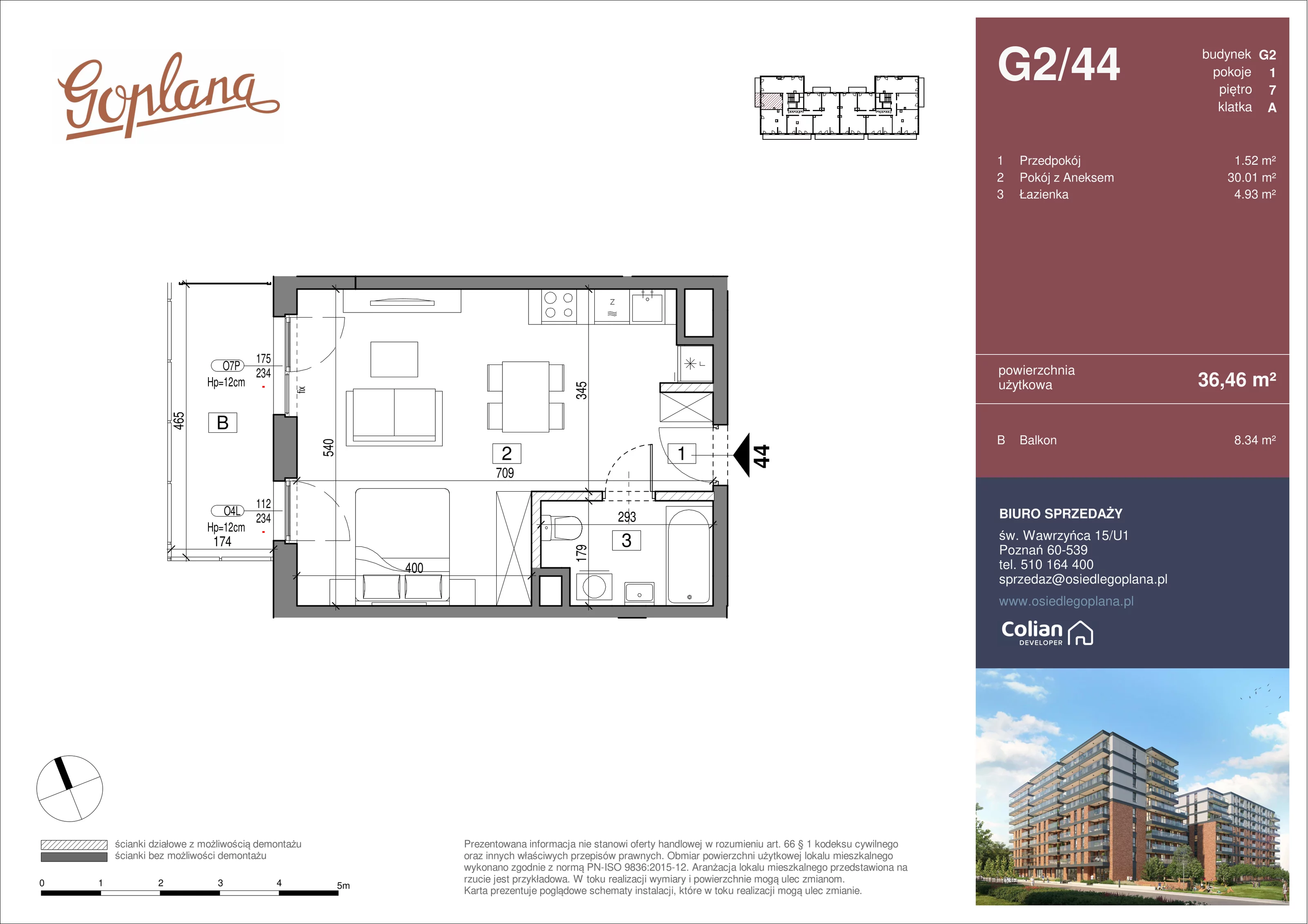 1 pokój, mieszkanie 36,46 m², piętro 7, oferta nr G2/44, Goplana Budynek G, Poznań, Jeżyce, ul. św. Wawrzyńca