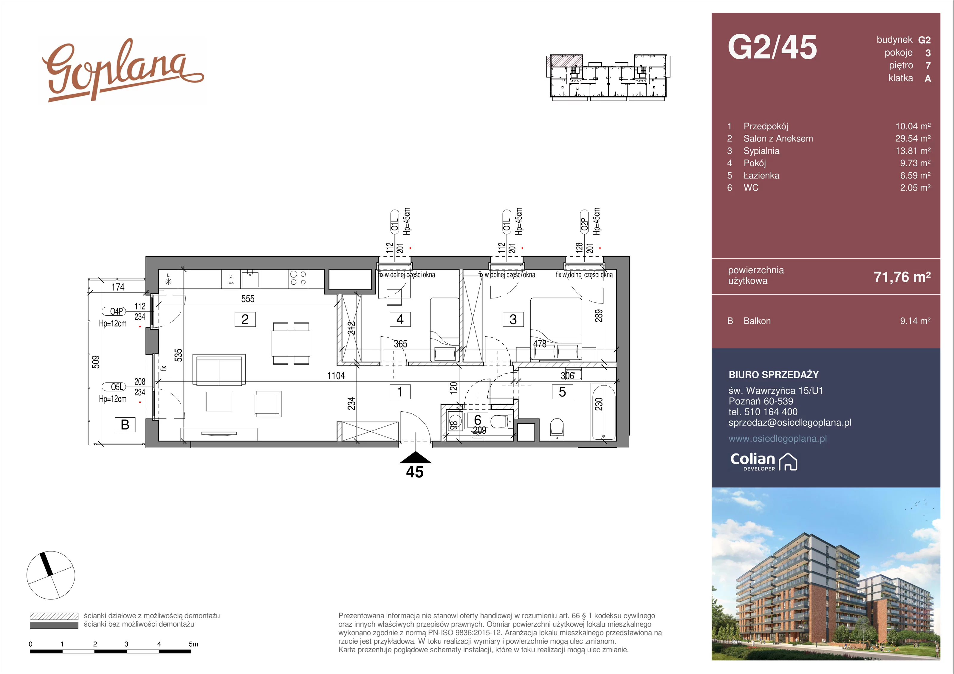 3 pokoje, mieszkanie 71,76 m², piętro 7, oferta nr G2/45, Goplana Budynek G, Poznań, Jeżyce, ul. św. Wawrzyńca