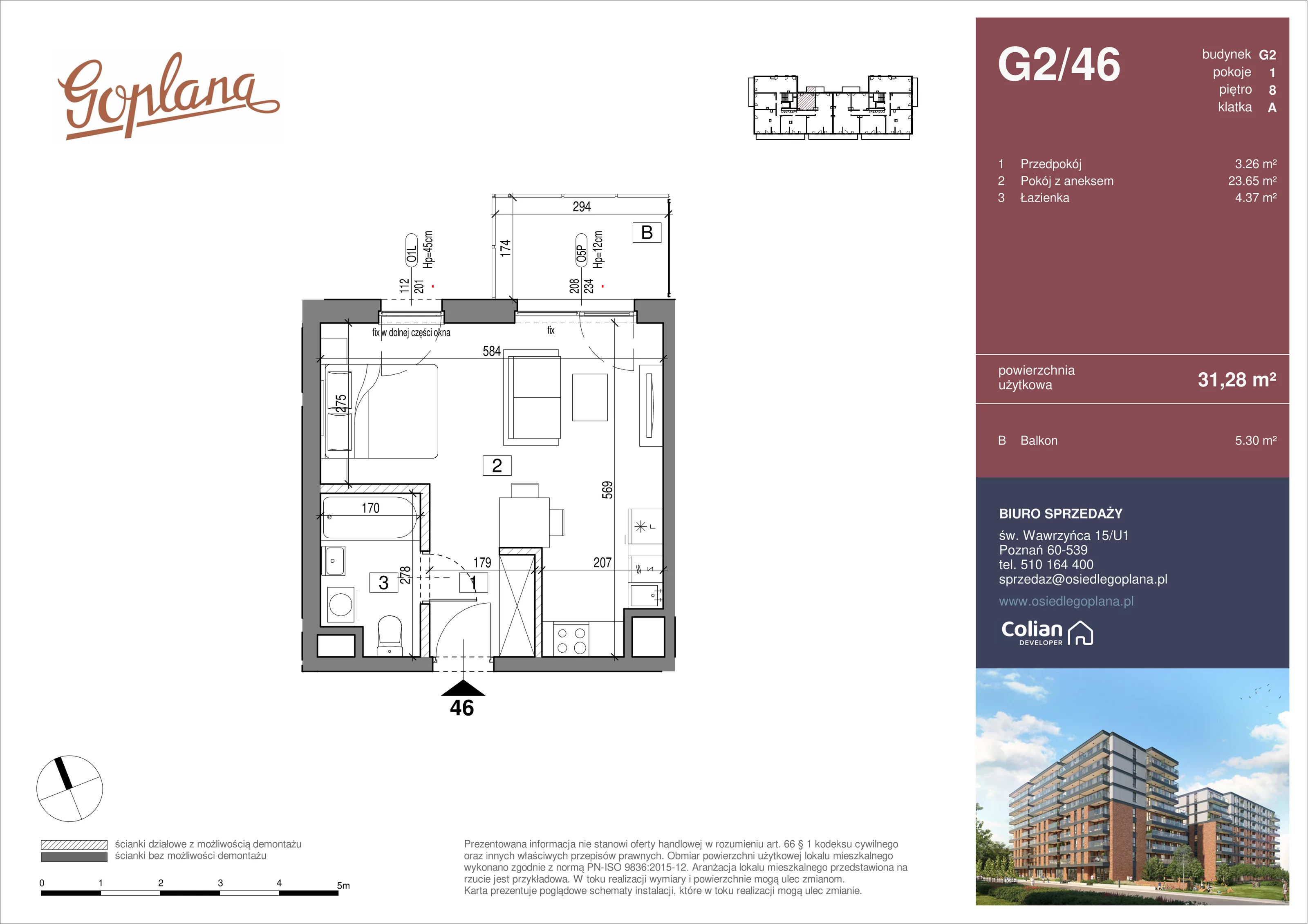 1 pokój, mieszkanie 31,28 m², piętro 8, oferta nr G2/46, Goplana Budynek G, Poznań, Jeżyce, ul. św. Wawrzyńca