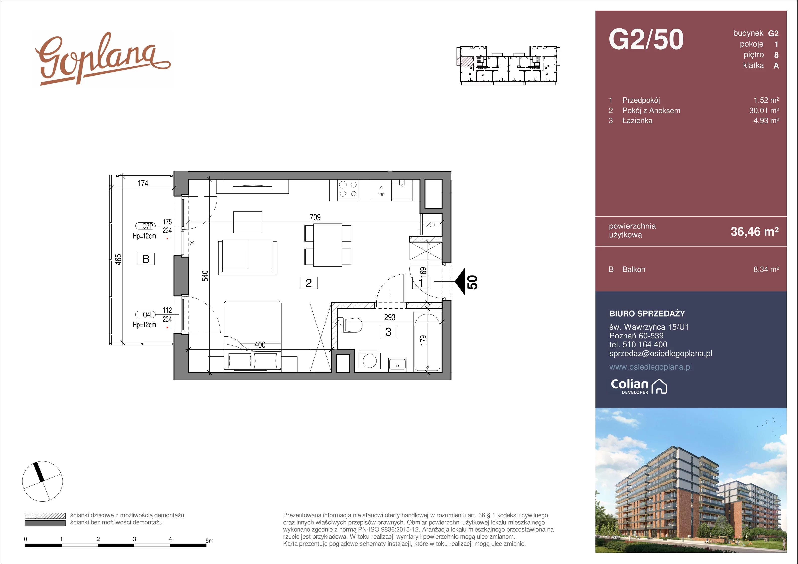 1 pokój, mieszkanie 36,46 m², piętro 8, oferta nr G2/50, Goplana Budynek G, Poznań, Jeżyce, ul. św. Wawrzyńca