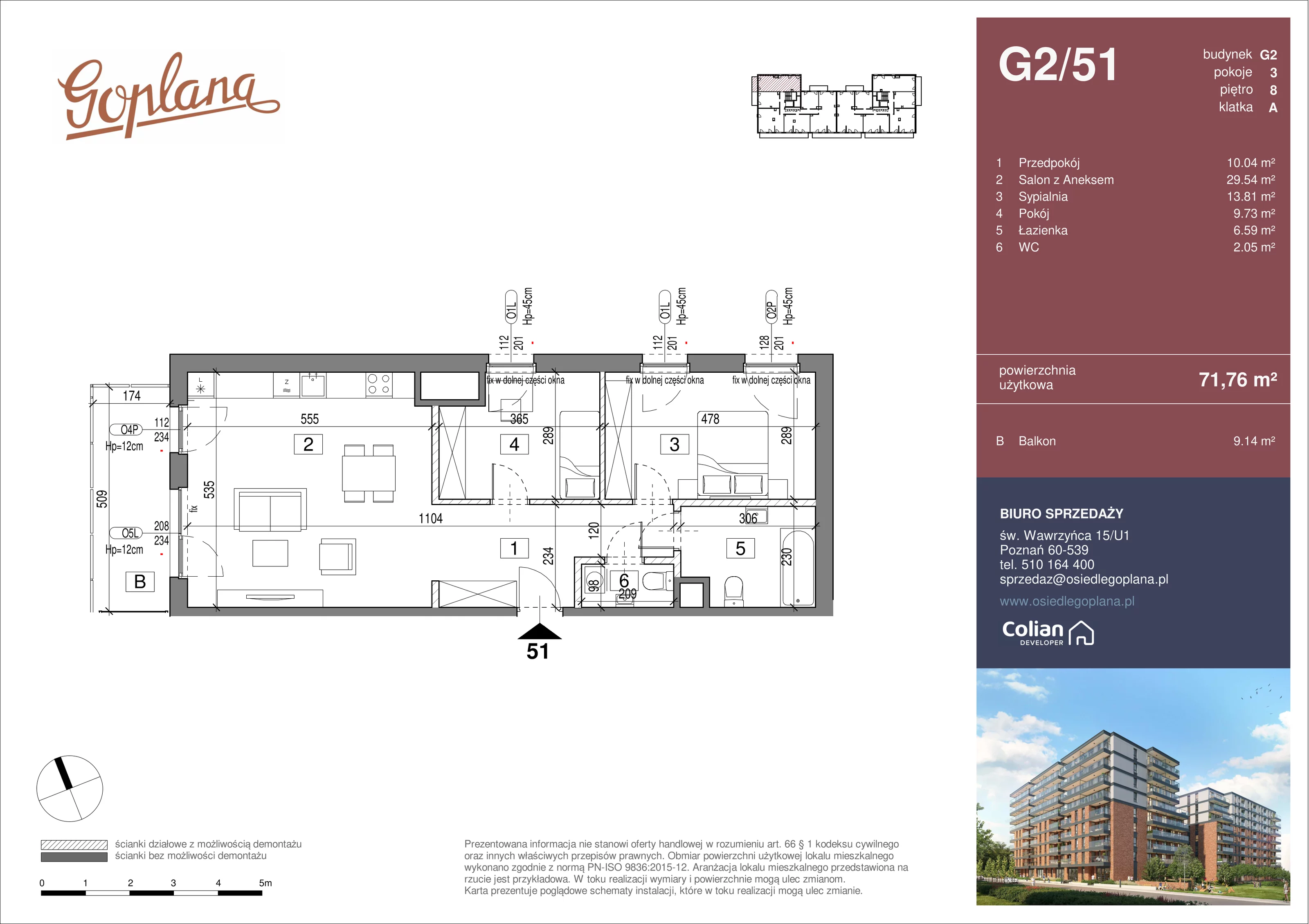 3 pokoje, mieszkanie 71,76 m², piętro 8, oferta nr G2/51, Goplana Budynek G, Poznań, Jeżyce, ul. św. Wawrzyńca