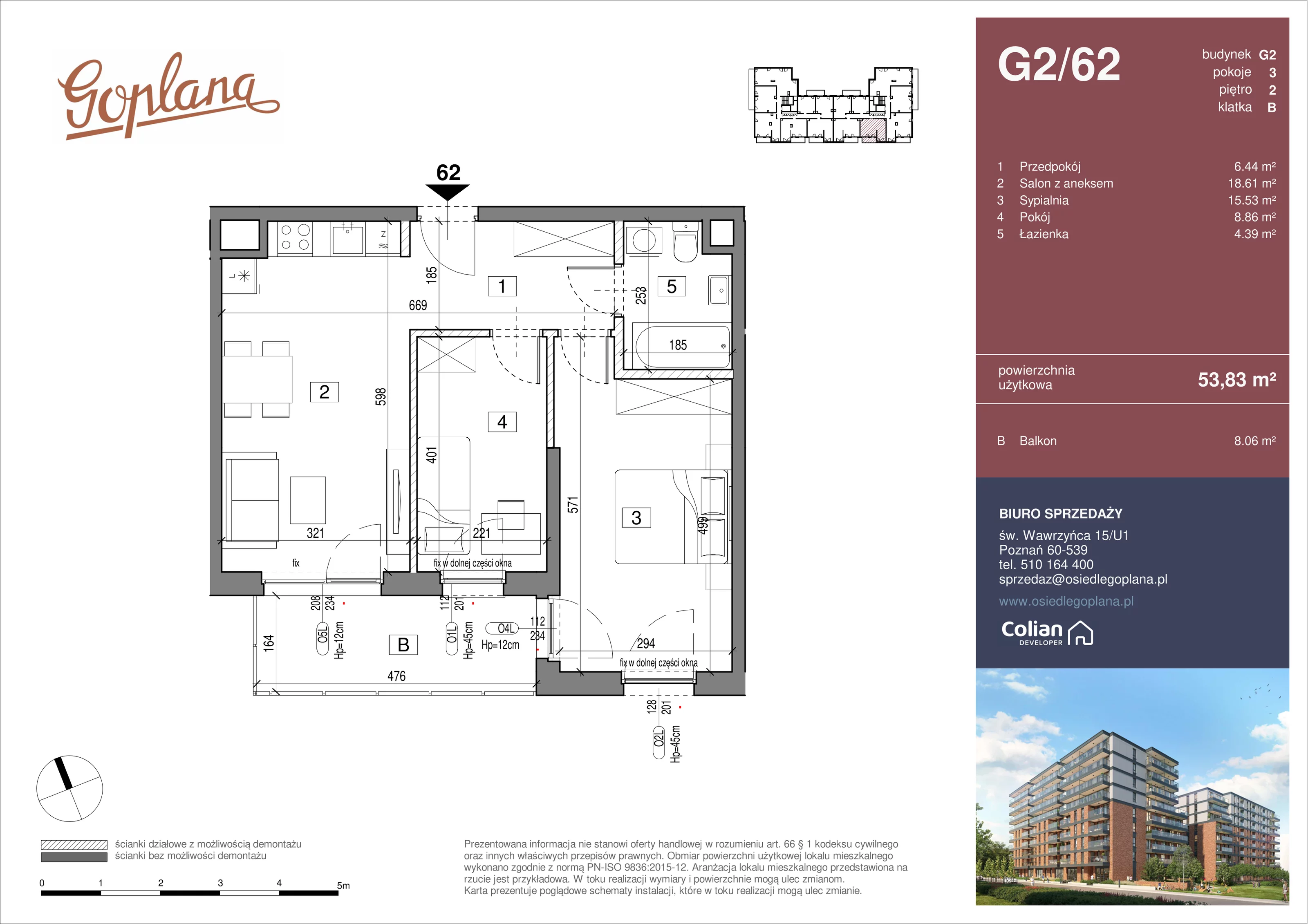 3 pokoje, mieszkanie 53,83 m², piętro 2, oferta nr G2/62, Goplana Budynek G, Poznań, Jeżyce, ul. św. Wawrzyńca