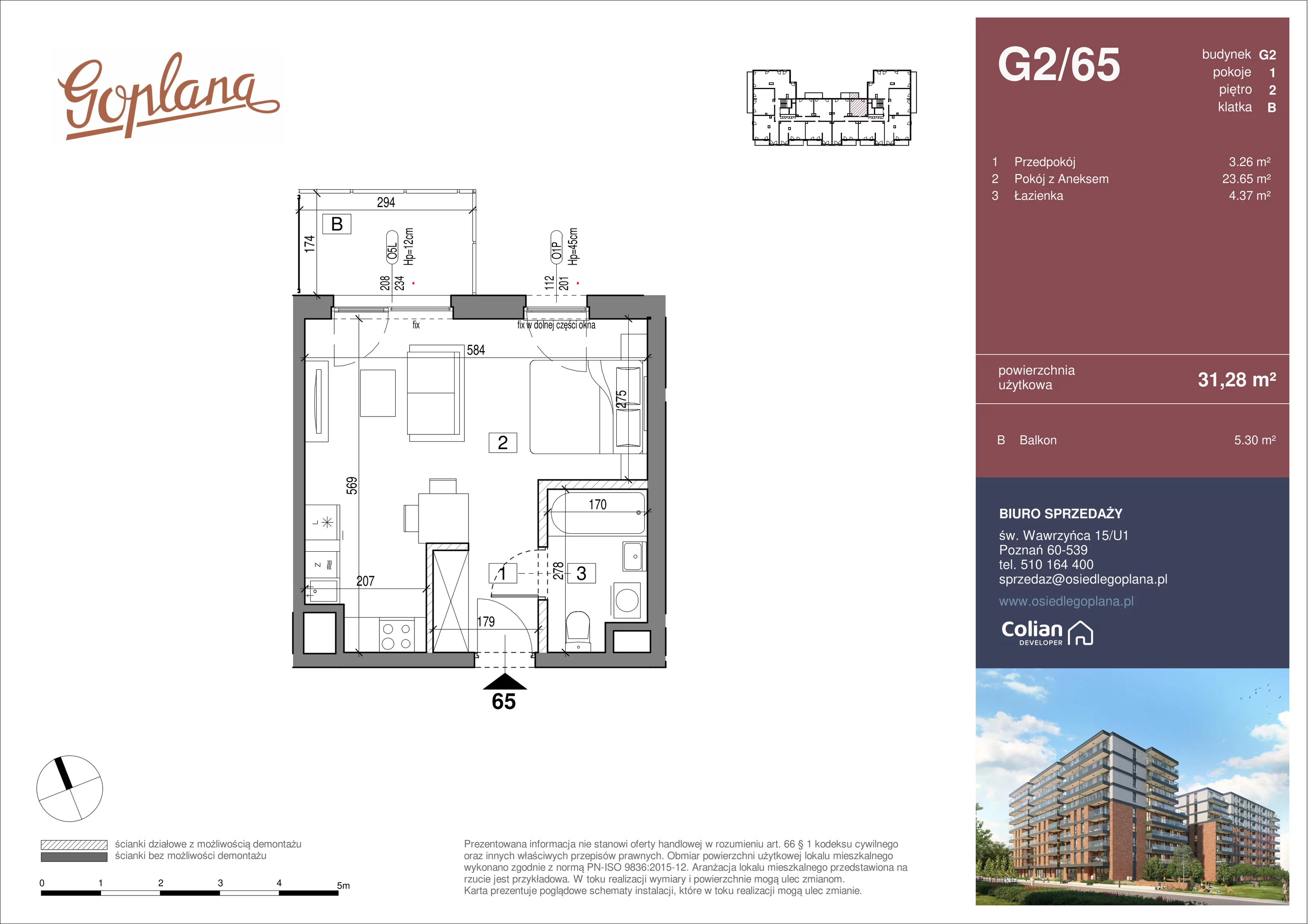 1 pokój, mieszkanie 31,28 m², piętro 2, oferta nr G2/65, Goplana Budynek G, Poznań, Jeżyce, ul. św. Wawrzyńca
