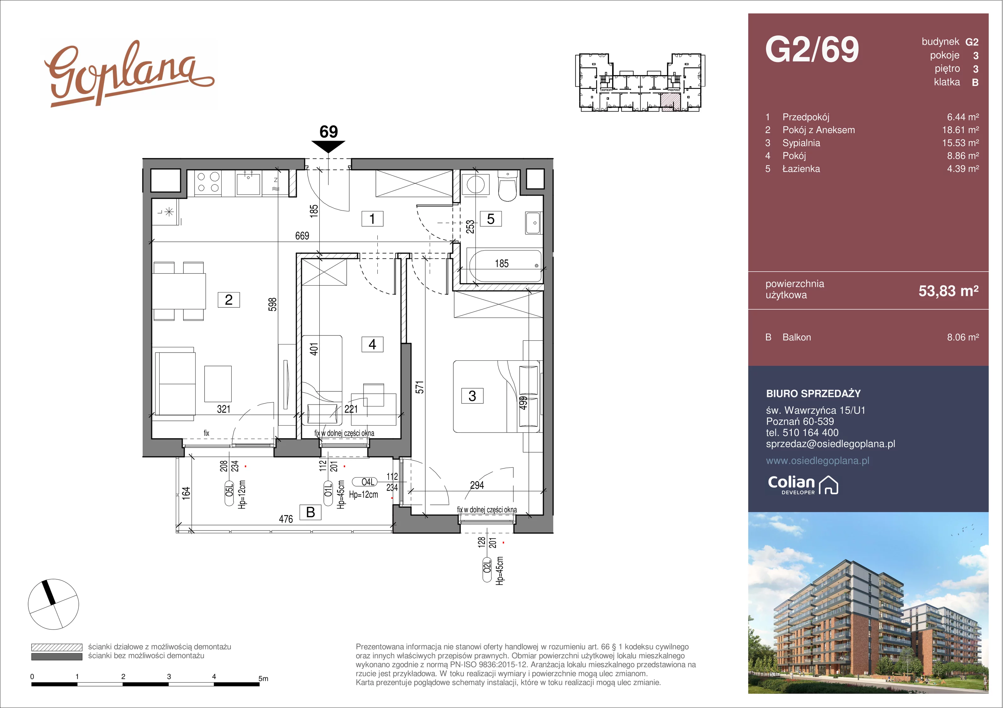 3 pokoje, mieszkanie 53,83 m², piętro 3, oferta nr G2/69, Goplana Budynek G, Poznań, Jeżyce, ul. św. Wawrzyńca