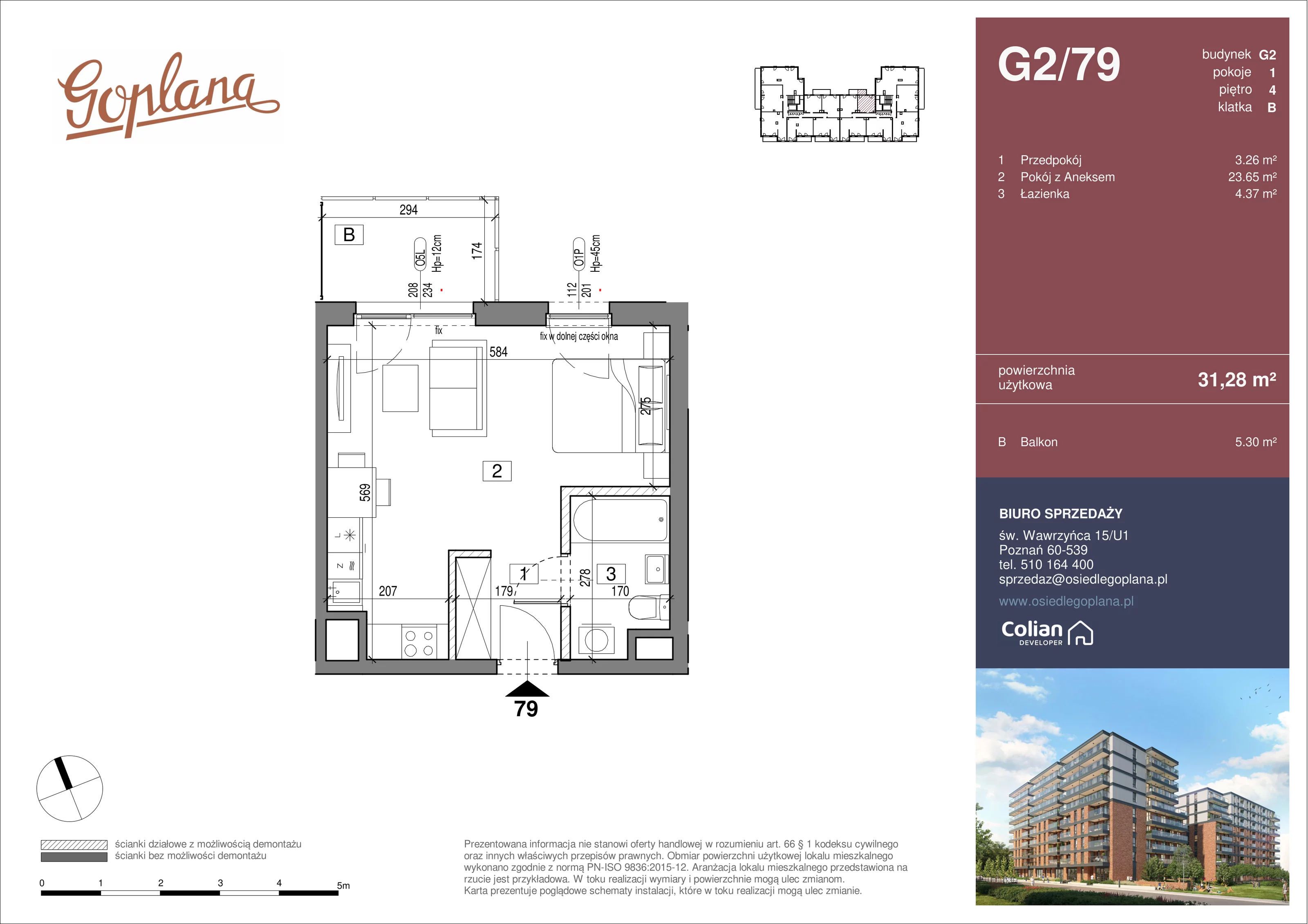 1 pokój, mieszkanie 31,28 m², piętro 4, oferta nr G2/79, Goplana Budynek G, Poznań, Jeżyce, ul. św. Wawrzyńca