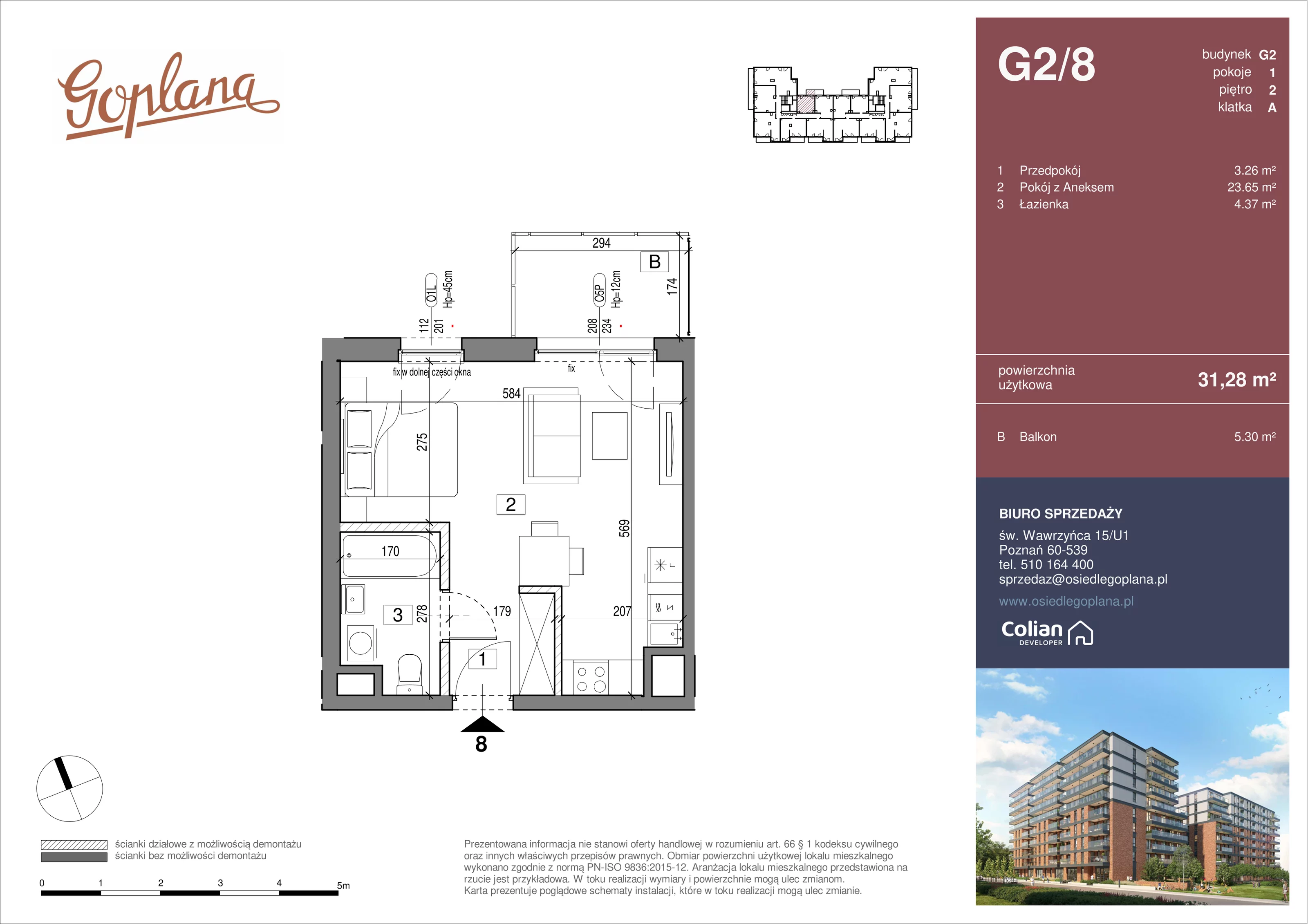 1 pokój, mieszkanie 31,28 m², piętro 2, oferta nr G2/8, Goplana Budynek G, Poznań, Jeżyce, ul. św. Wawrzyńca