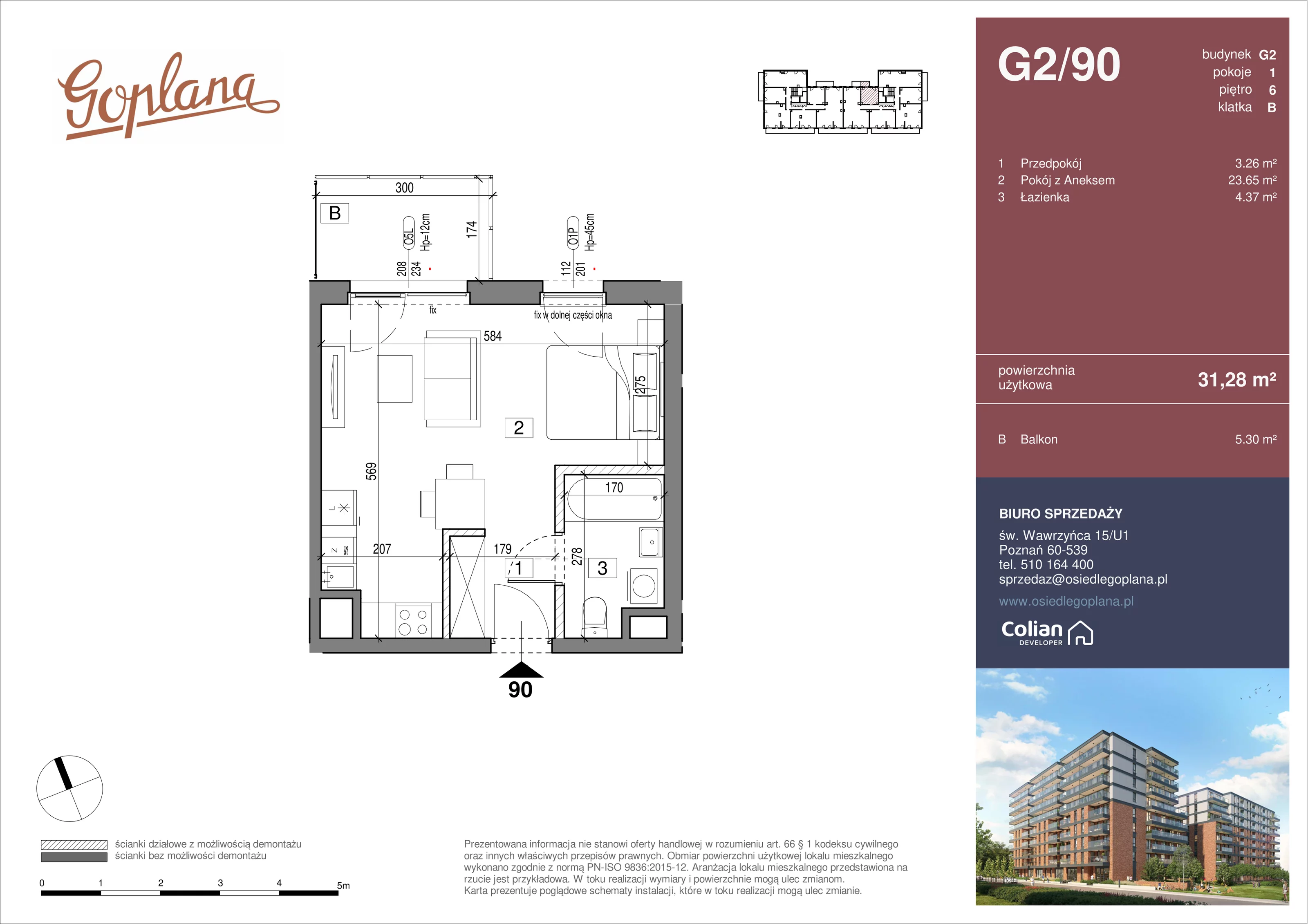 1 pokój, mieszkanie 31,28 m², piętro 6, oferta nr G2/90, Goplana Budynek G, Poznań, Jeżyce, ul. św. Wawrzyńca