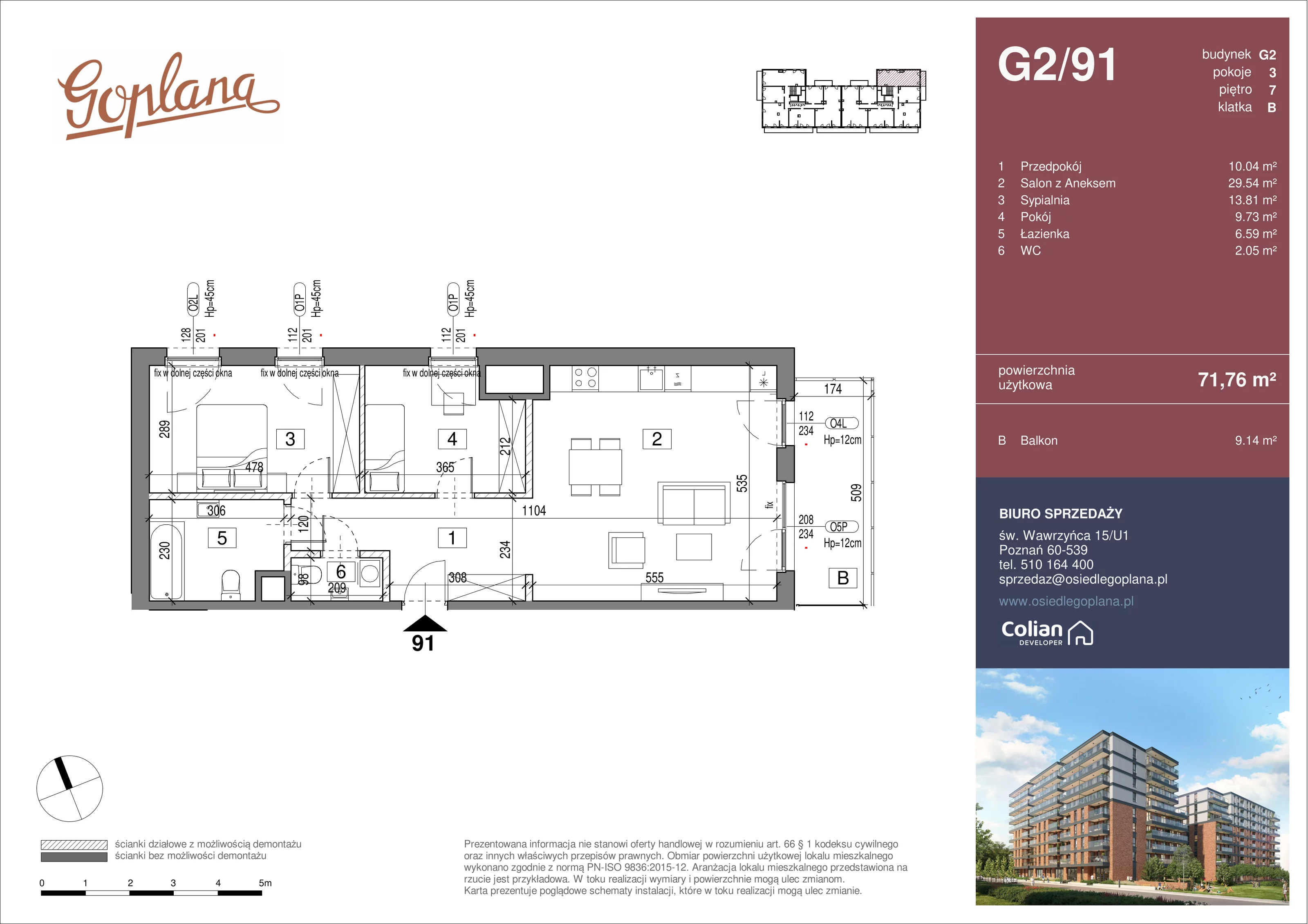 3 pokoje, mieszkanie 71,76 m², piętro 7, oferta nr G2/91, Goplana Budynek G, Poznań, Jeżyce, ul. św. Wawrzyńca