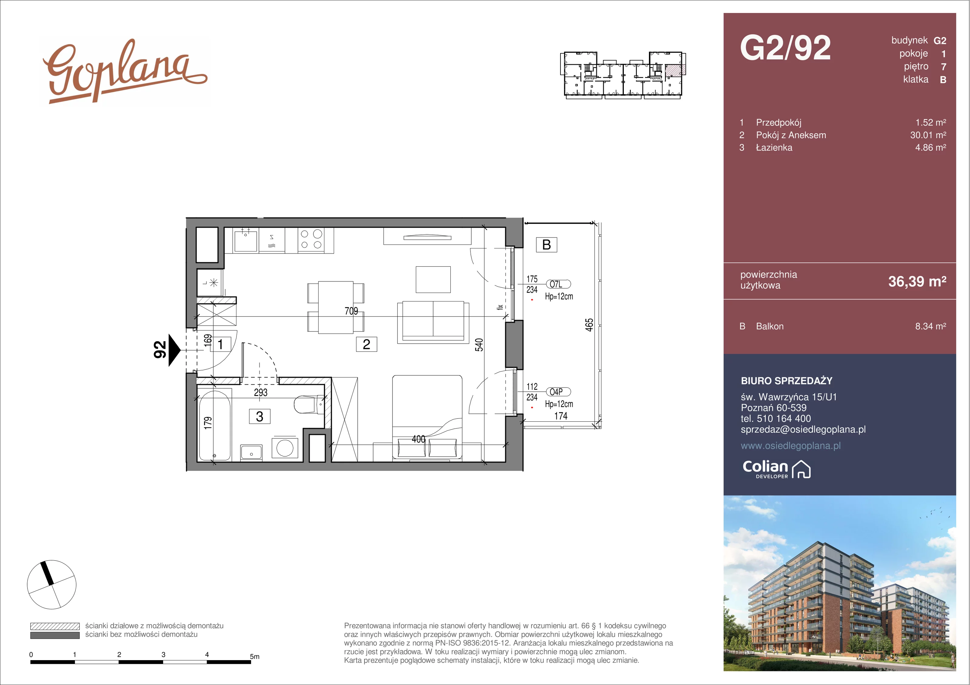 1 pokój, mieszkanie 36,39 m², piętro 7, oferta nr G2/92, Goplana Budynek G, Poznań, Jeżyce, ul. św. Wawrzyńca