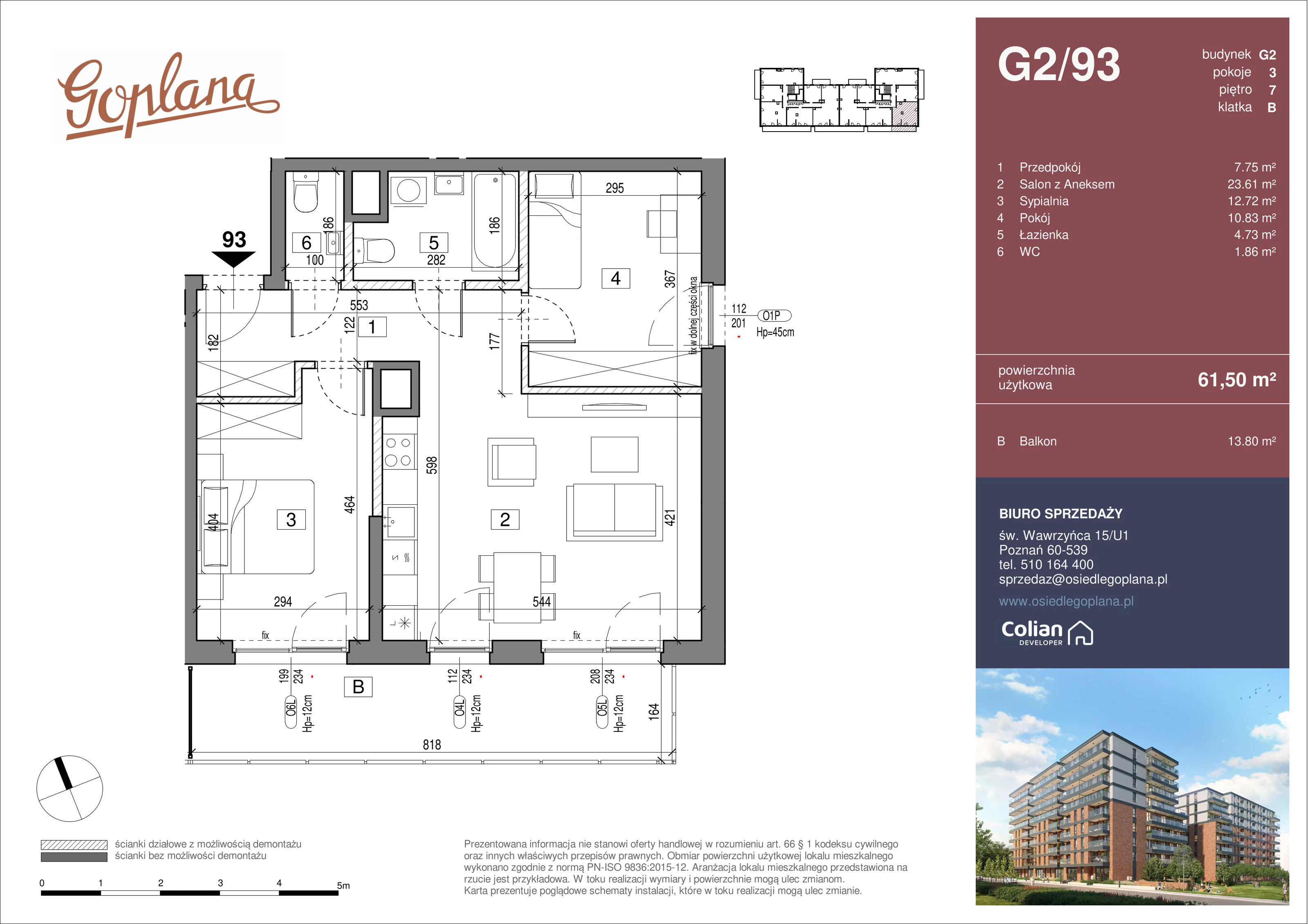 3 pokoje, mieszkanie 61,50 m², piętro 7, oferta nr G2/93, Goplana Budynek G, Poznań, Jeżyce, ul. św. Wawrzyńca