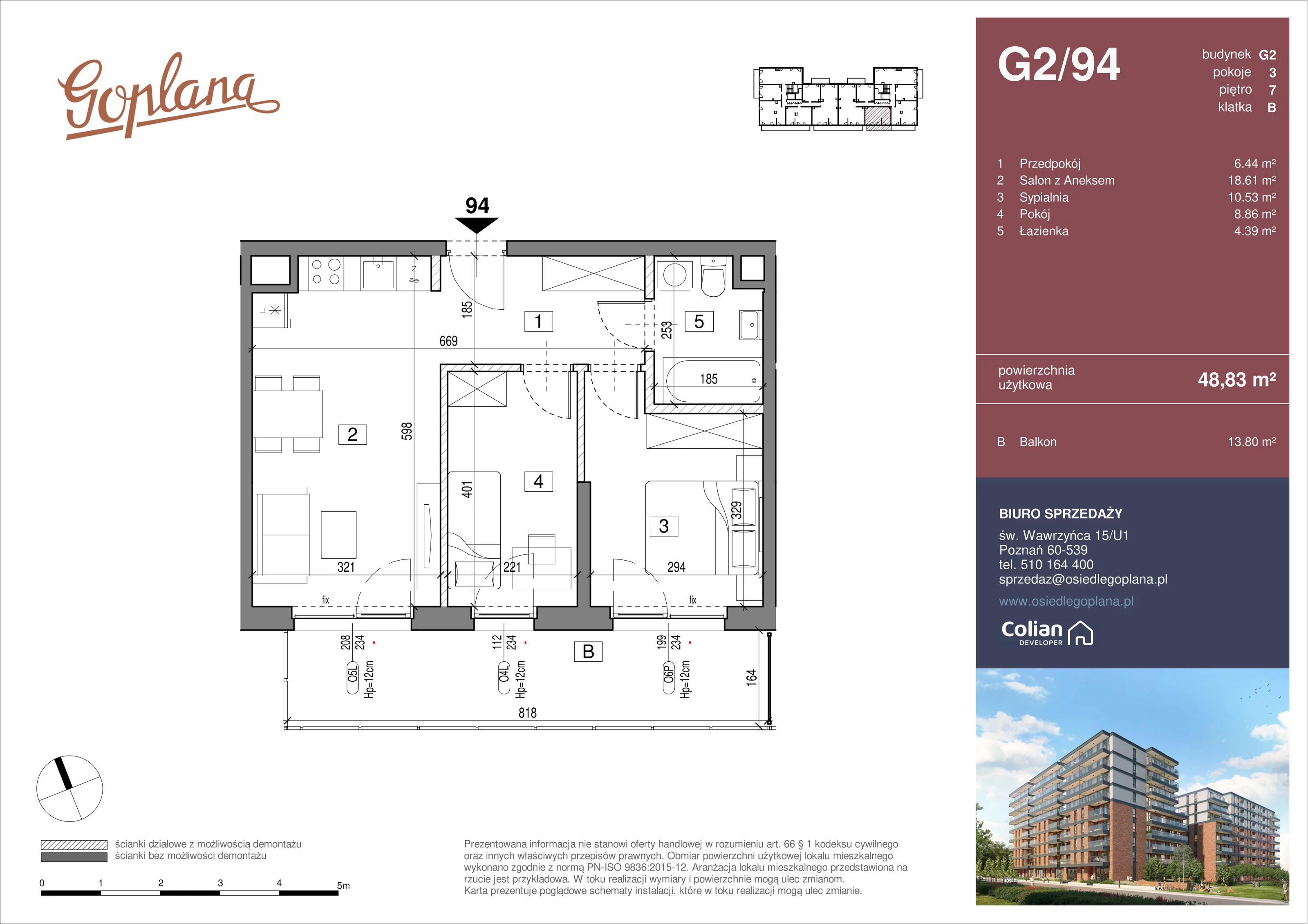 3 pokoje, mieszkanie 48,83 m², piętro 7, oferta nr G2/94, Goplana Budynek G, Poznań, Jeżyce, ul. św. Wawrzyńca