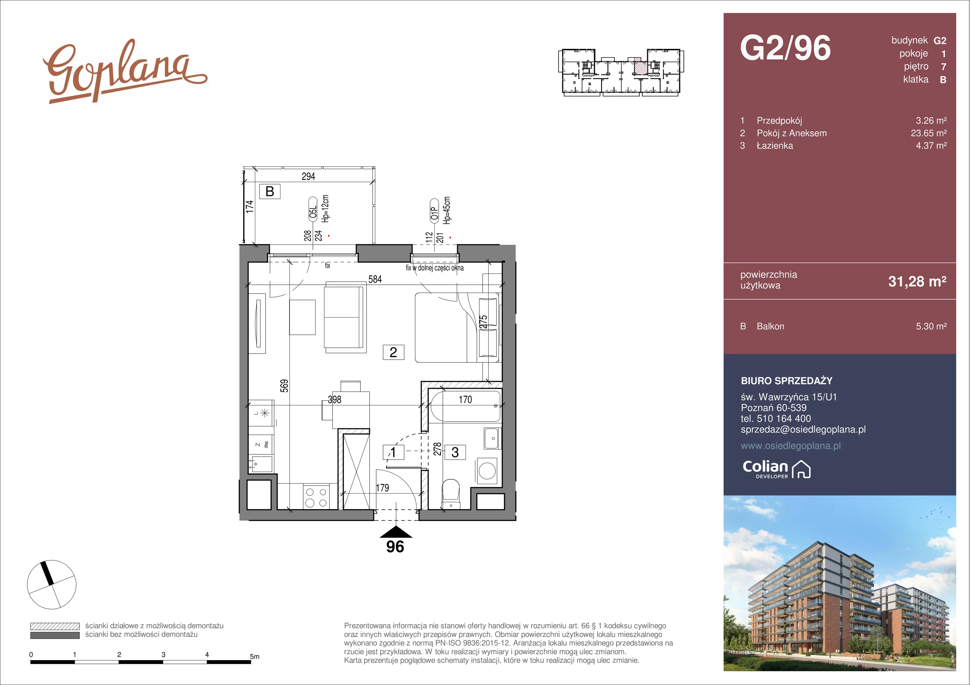 1 pokój, mieszkanie 31,28 m², piętro 7, oferta nr G2/96, Goplana Budynek G, Poznań, Jeżyce, ul. św. Wawrzyńca