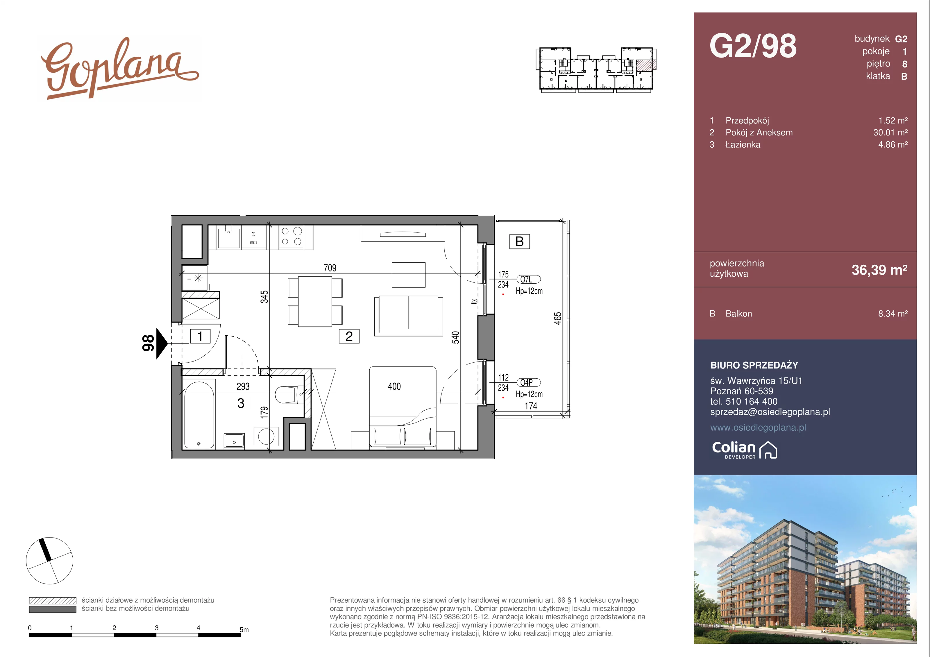 1 pokój, mieszkanie 36,39 m², piętro 8, oferta nr G2/98, Goplana Budynek G, Poznań, Jeżyce, ul. św. Wawrzyńca