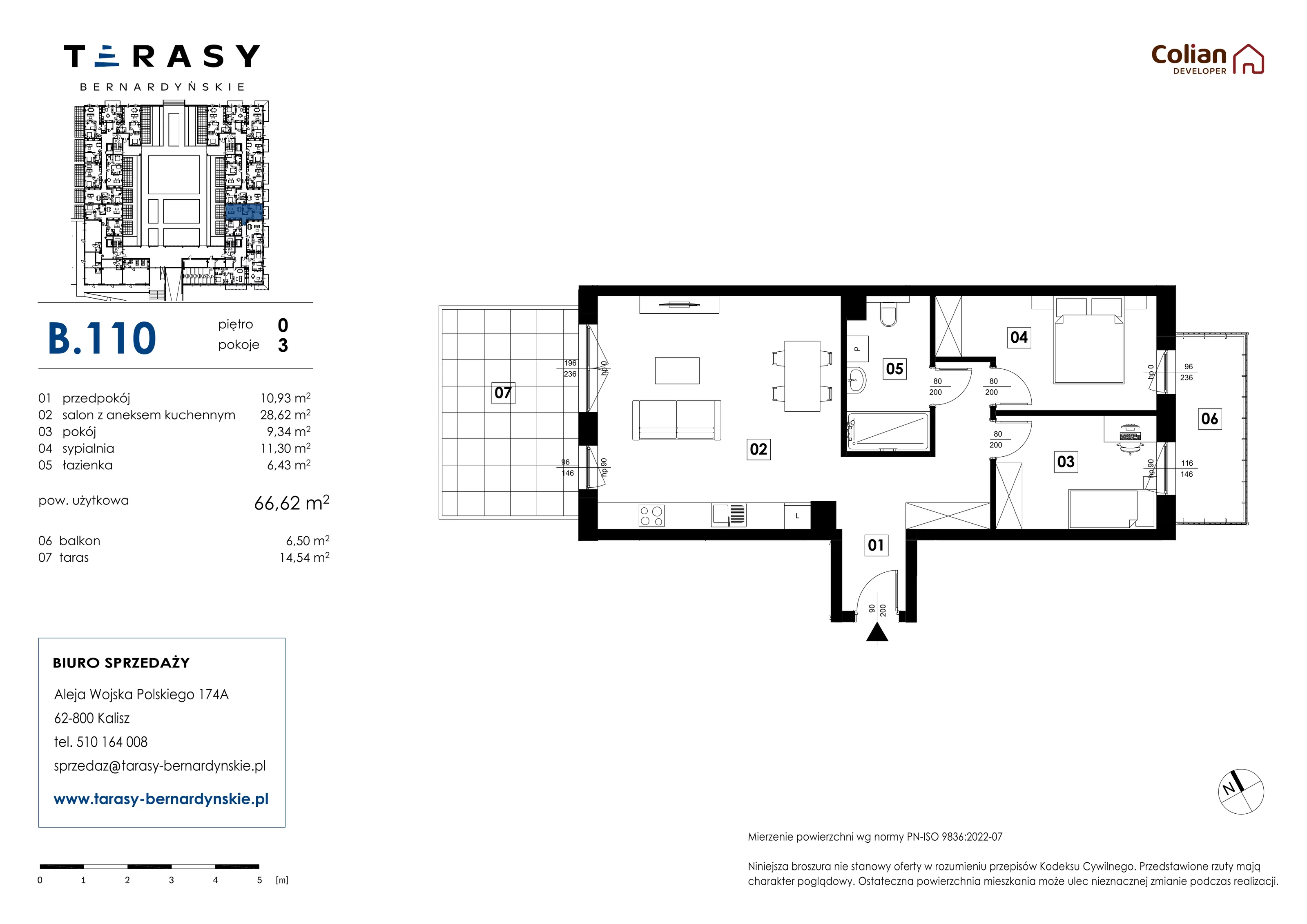 3 pokoje, mieszkanie 66,62 m², parter, oferta nr B.110, Tarasy Bernardyńskie, Kalisz, Śródmieście, ul. Kazimierza Mystkowskiego