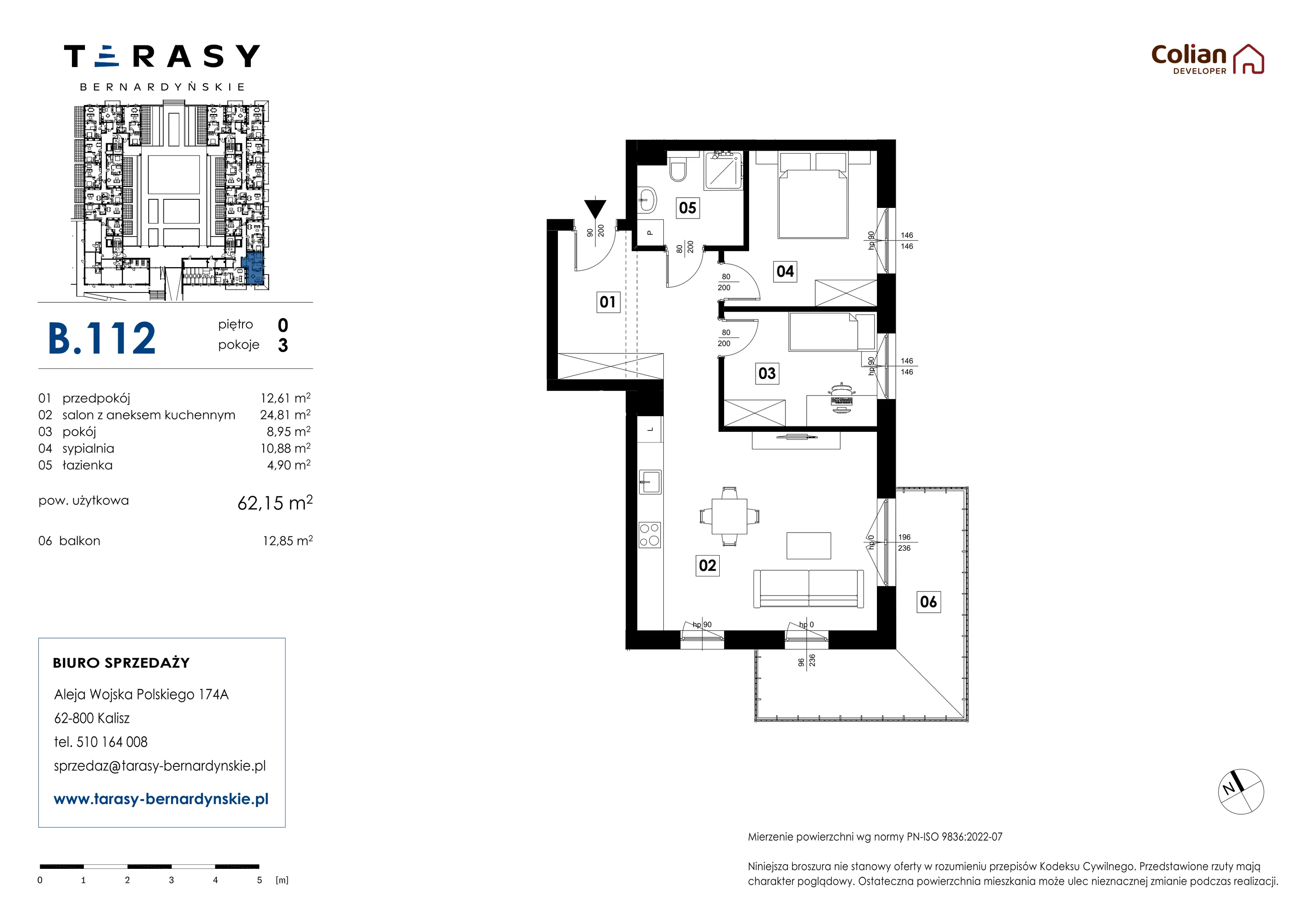 3 pokoje, mieszkanie 62,15 m², parter, oferta nr B.112, Tarasy Bernardyńskie, Kalisz, Śródmieście, ul. Kazimierza Mystkowskiego