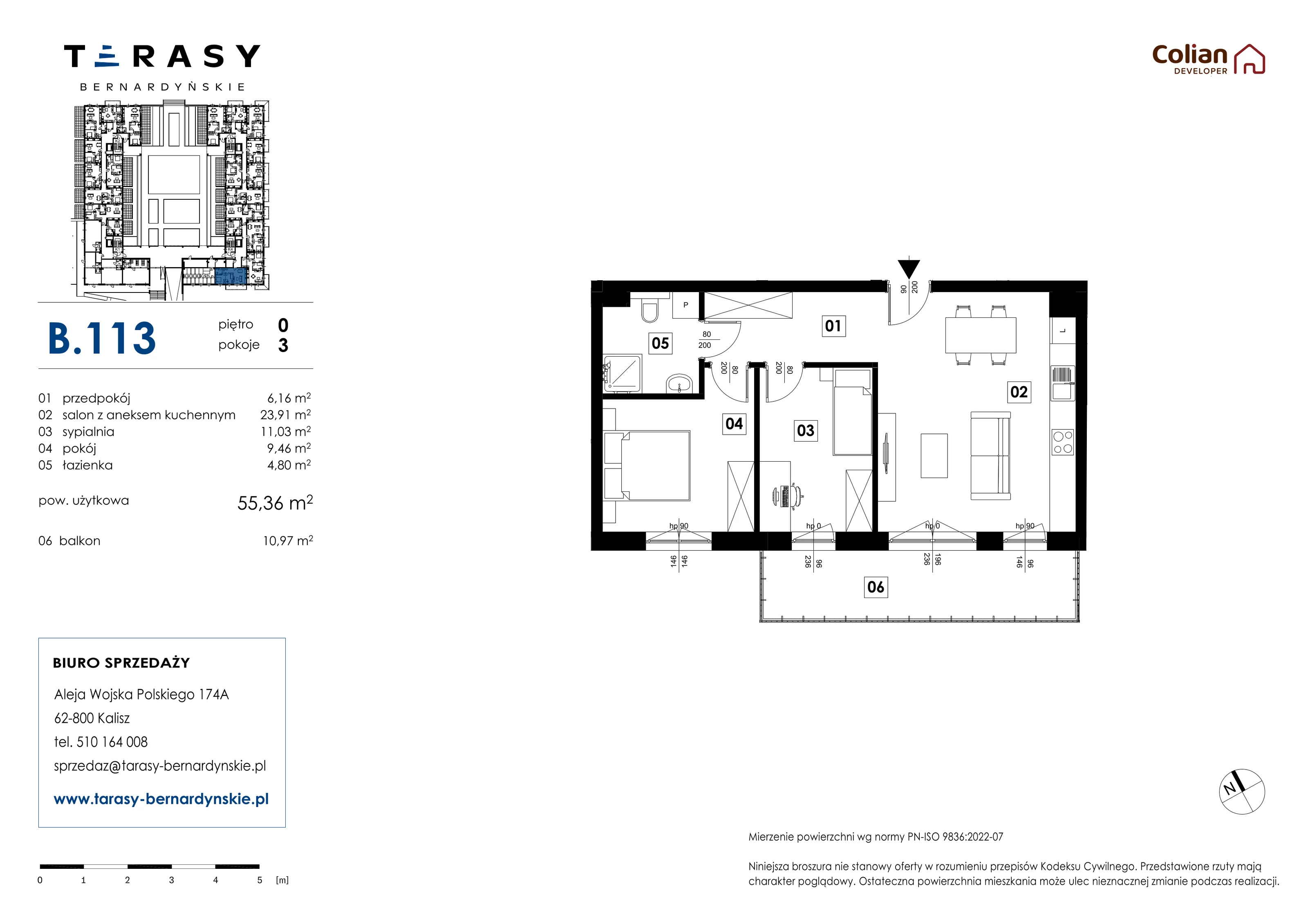 3 pokoje, mieszkanie 55,36 m², parter, oferta nr B.113, Tarasy Bernardyńskie, Kalisz, Śródmieście, ul. Kazimierza Mystkowskiego