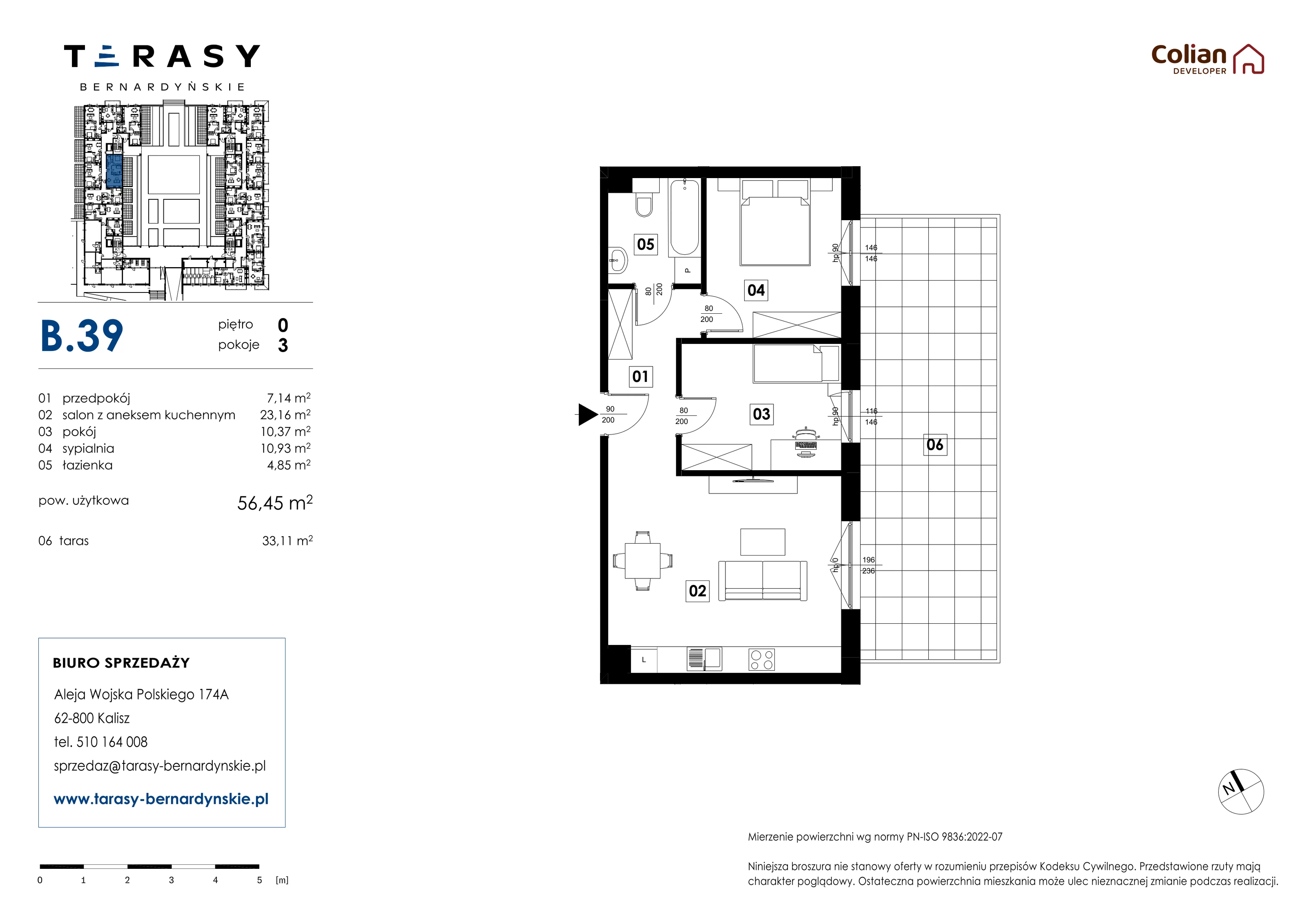 3 pokoje, mieszkanie 56,45 m², parter, oferta nr B.39, Tarasy Bernardyńskie, Kalisz, Śródmieście, ul. Kazimierza Mystkowskiego