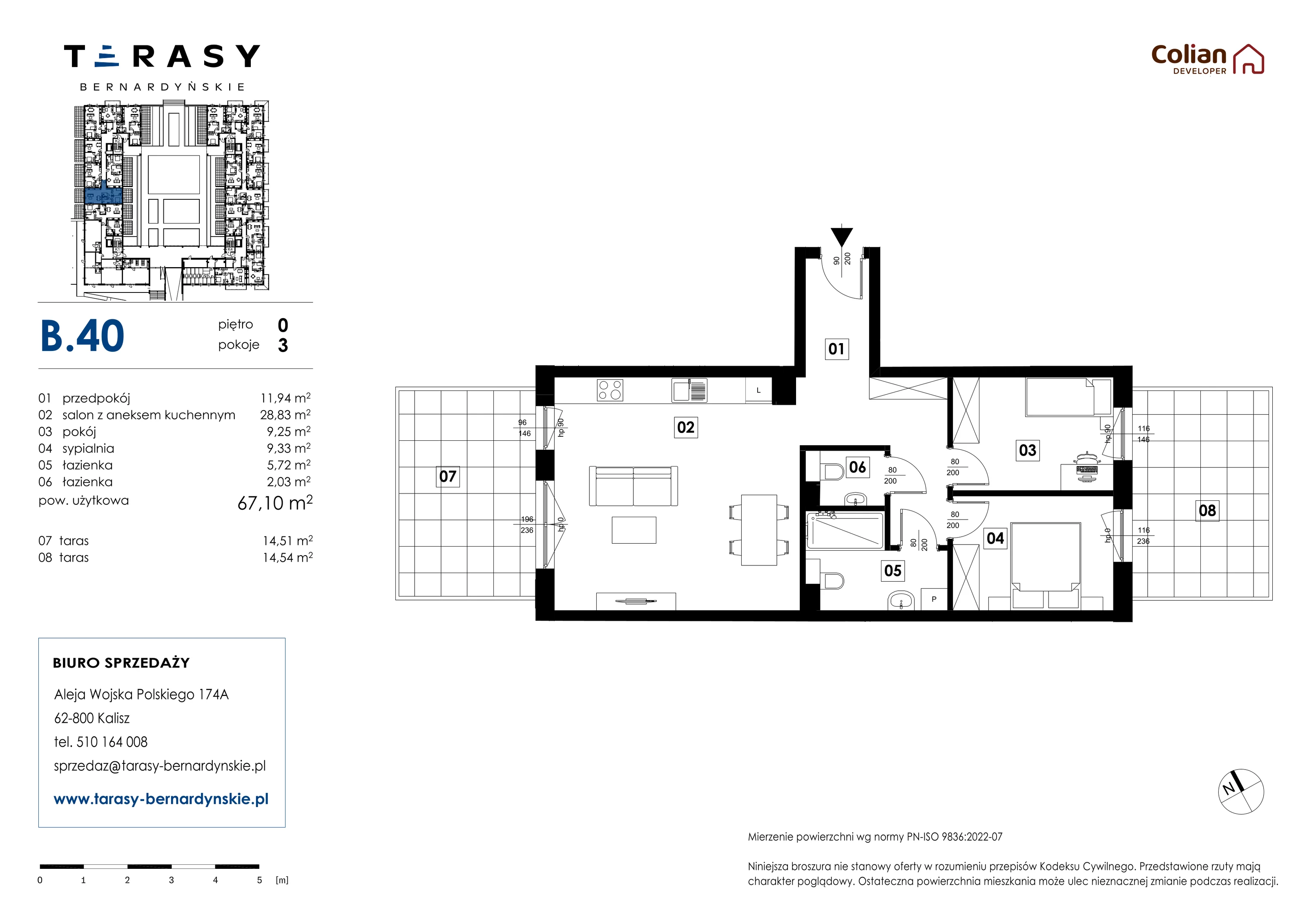 3 pokoje, mieszkanie 67,10 m², parter, oferta nr B.40, Tarasy Bernardyńskie, Kalisz, Śródmieście, ul. Kazimierza Mystkowskiego