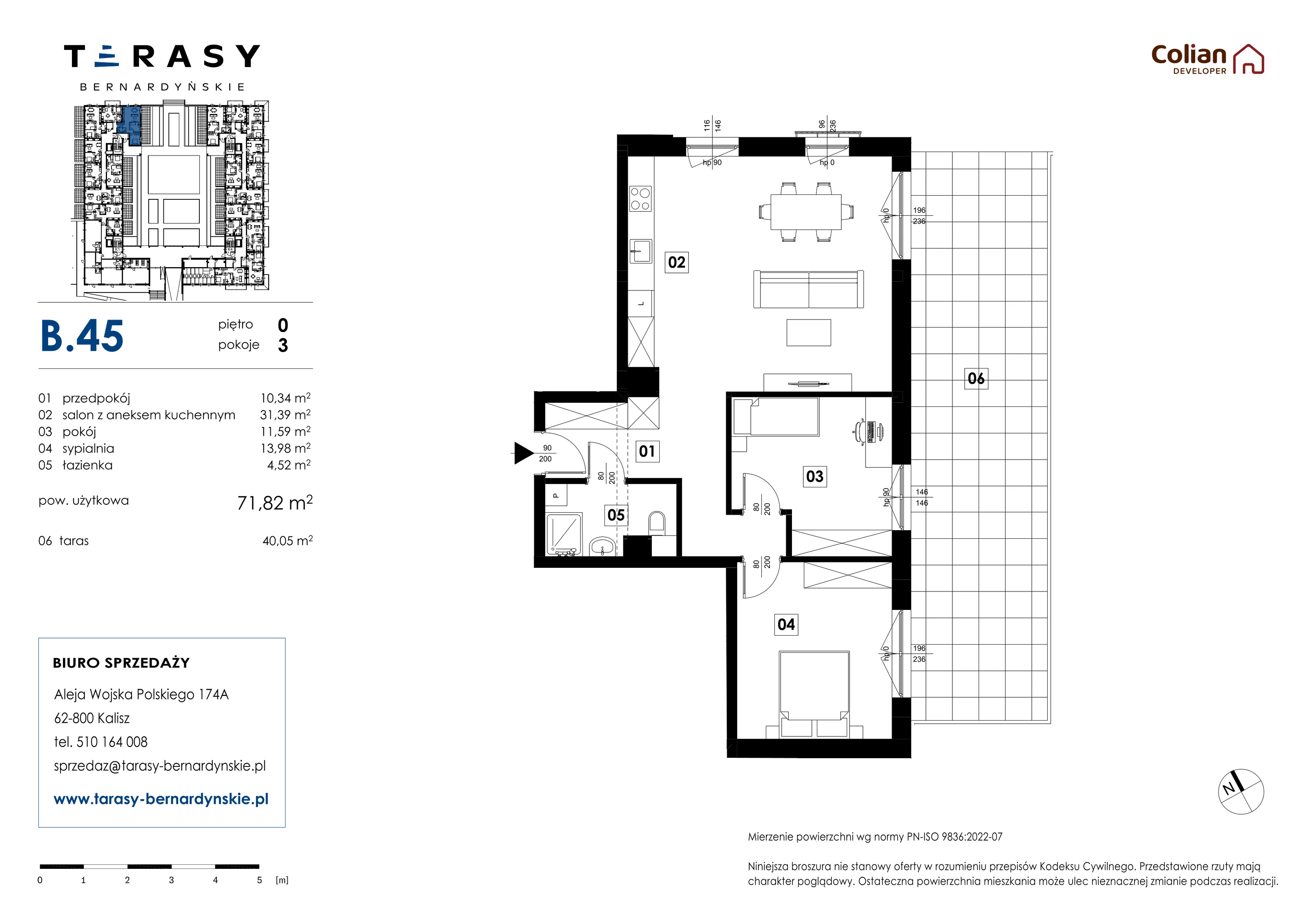 3 pokoje, mieszkanie 71,82 m², parter, oferta nr B.45, Tarasy Bernardyńskie, Kalisz, Śródmieście, ul. Kazimierza Mystkowskiego
