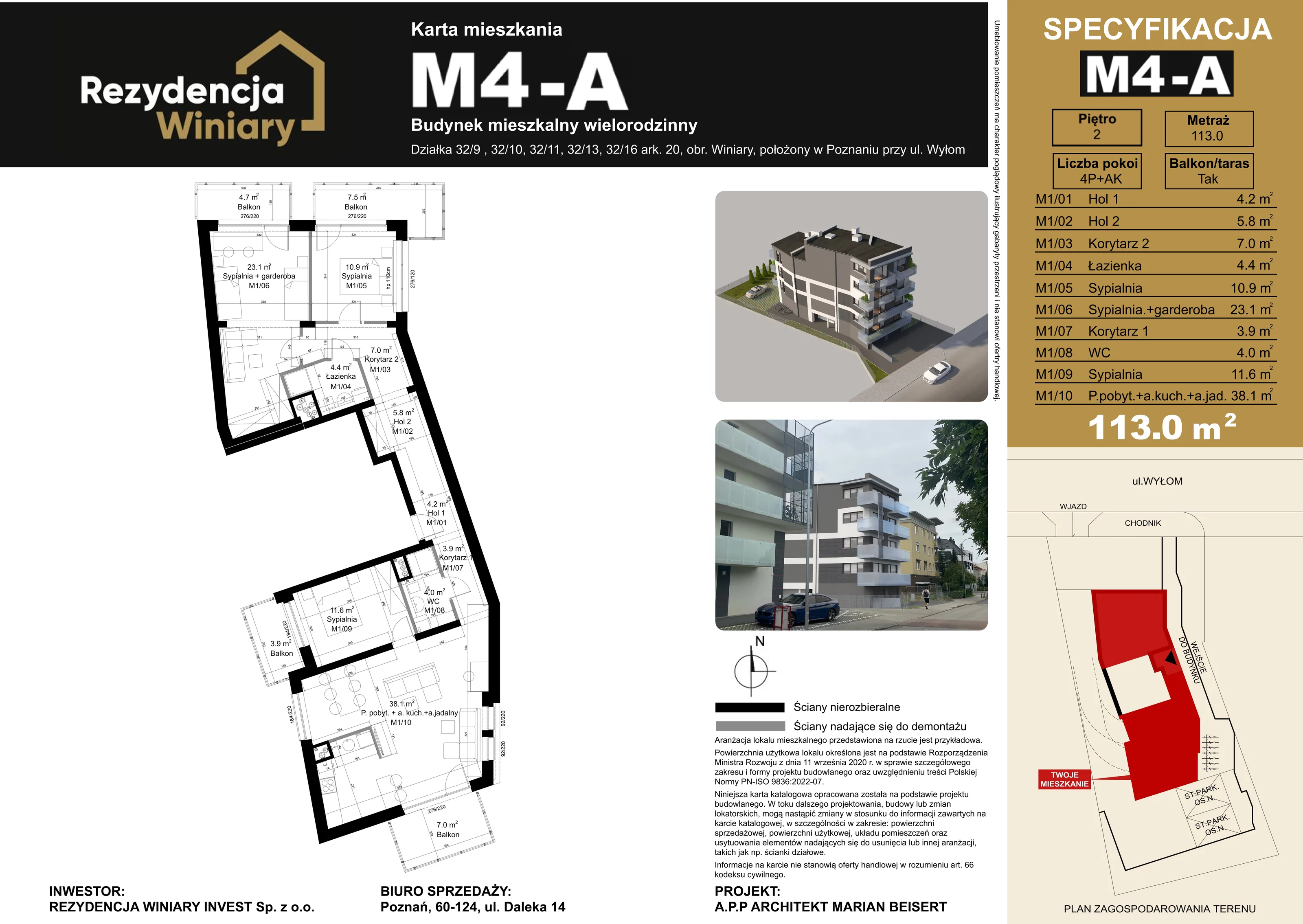 4 pokoje, mieszkanie 113,00 m², piętro 2, oferta nr M03-A, Rezydencja Winiary, Poznań, Winiary, Winiary, ul. Wyłom 6