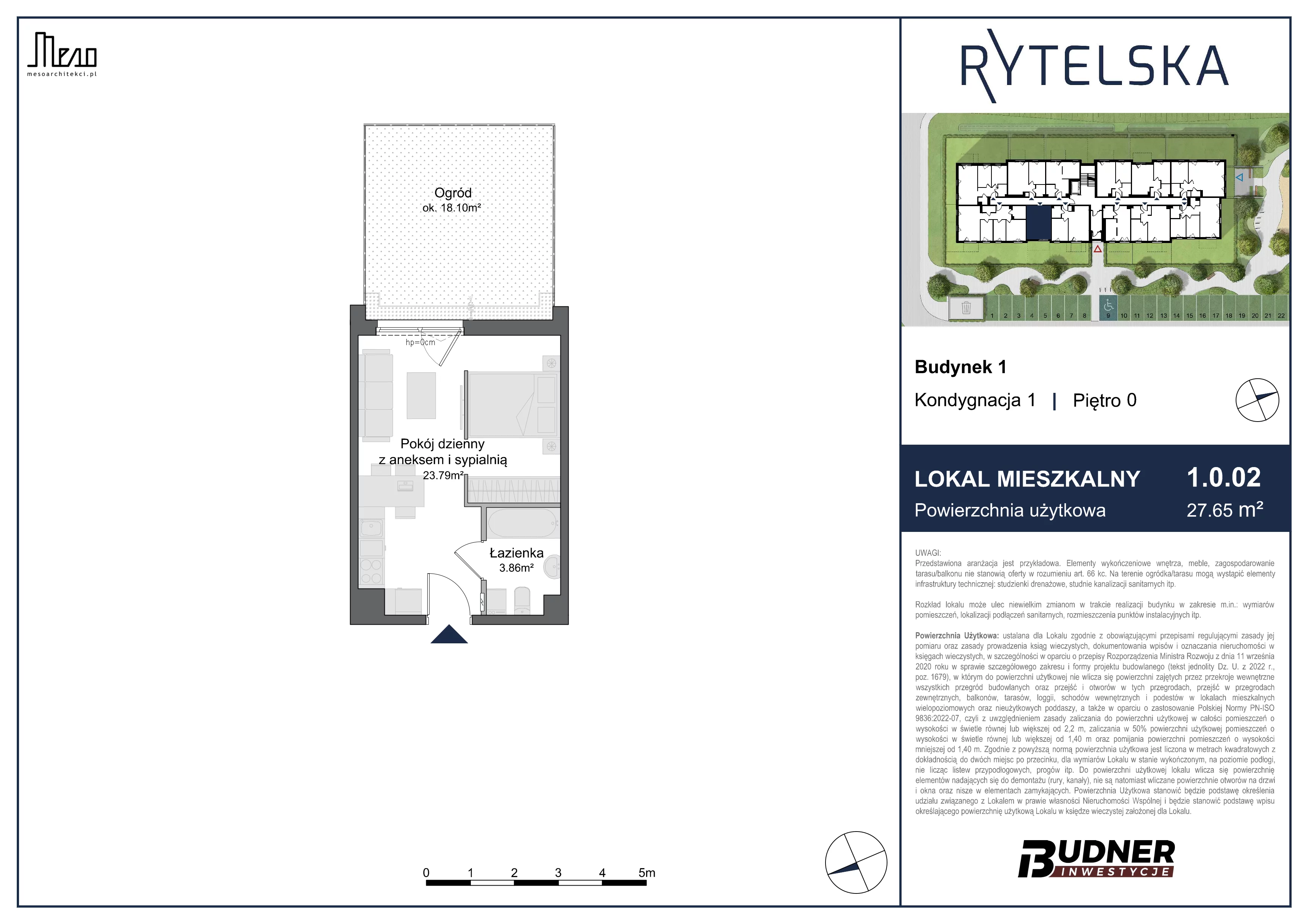1 pokój, mieszkanie 27,65 m², parter, oferta nr 1.0.02, Rytelska, Gdańsk, Orunia-Św. Wojciech-Lipce, ul. Rytelska