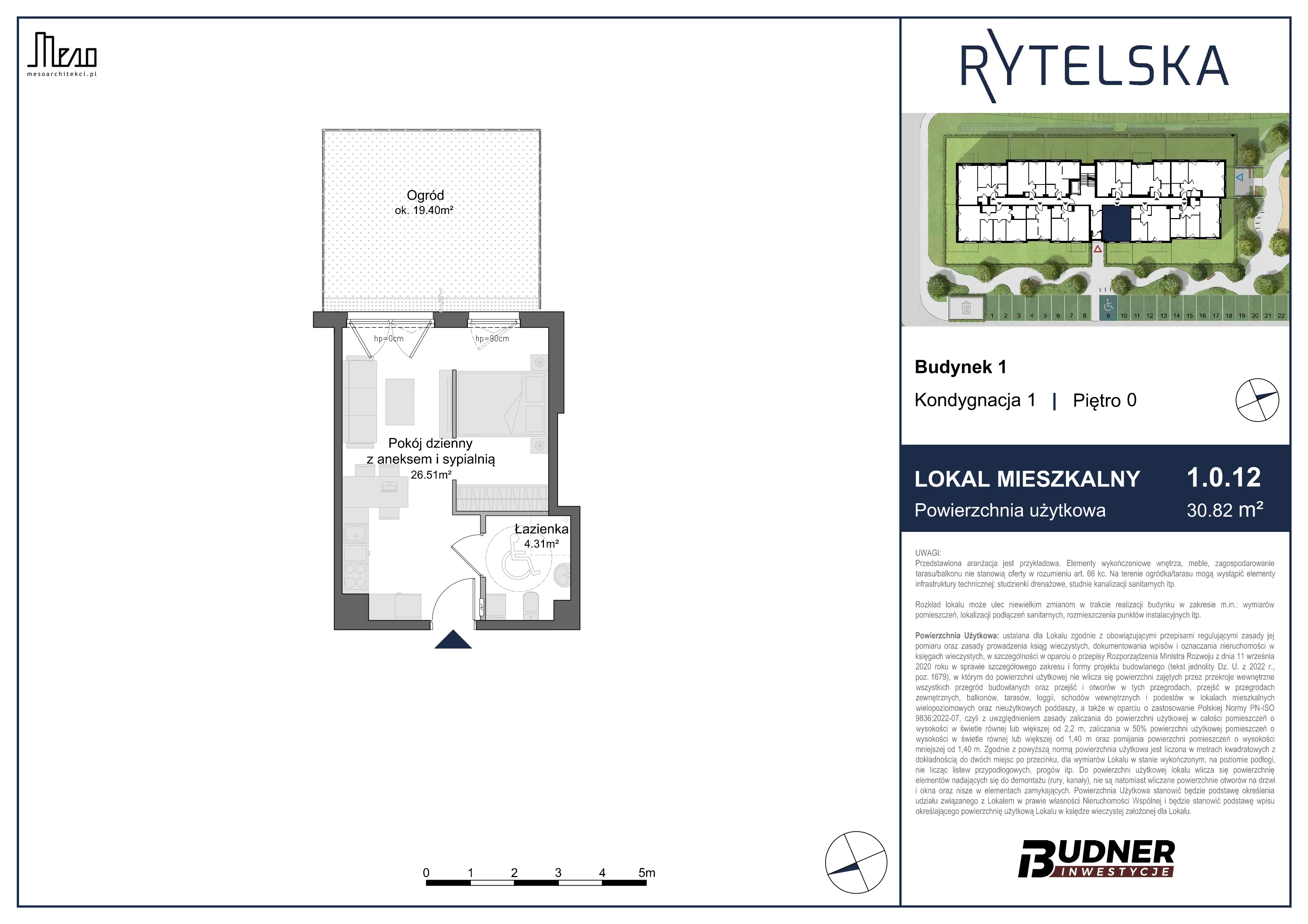 1 pokój, mieszkanie 30,82 m², parter, oferta nr 1.0.12, Rytelska, Gdańsk, Orunia-Św. Wojciech-Lipce, ul. Rytelska