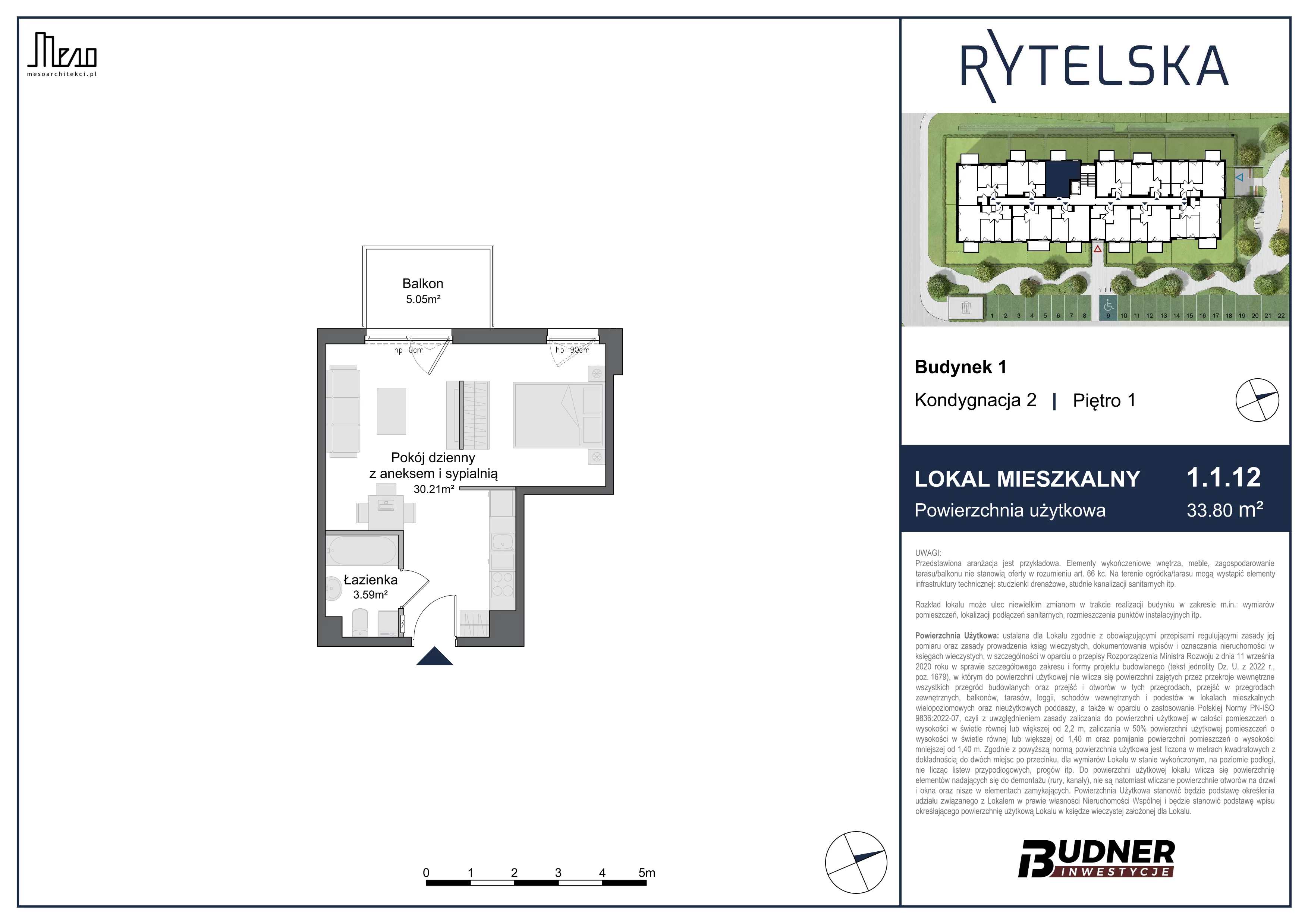 1 pokój, mieszkanie 33,80 m², piętro 1, oferta nr 1.1.12, Rytelska, Gdańsk, Orunia-Św. Wojciech-Lipce, ul. Rytelska