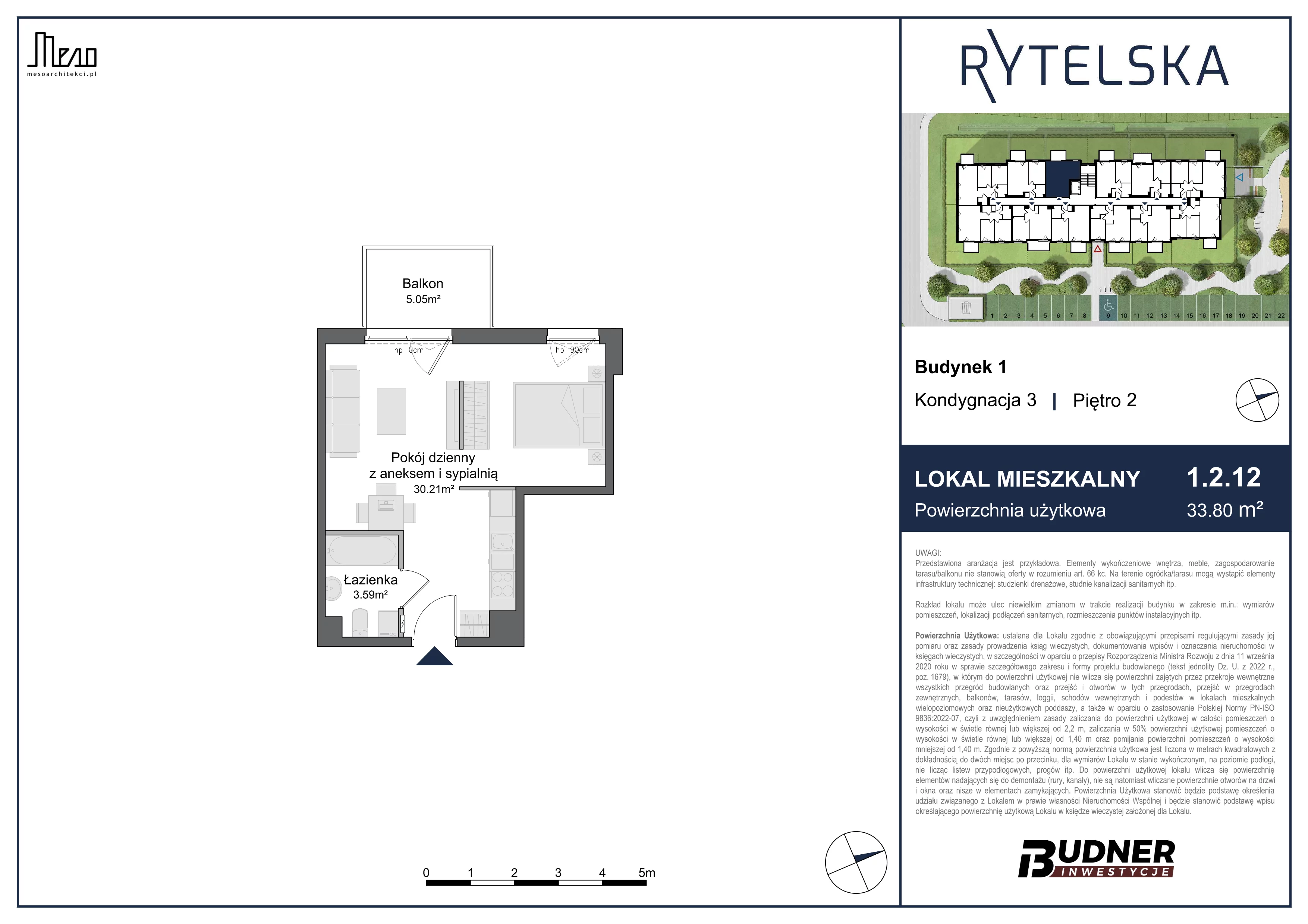 1 pokój, mieszkanie 33,80 m², piętro 2, oferta nr 1.2.12, Rytelska, Gdańsk, Orunia-Św. Wojciech-Lipce, ul. Rytelska