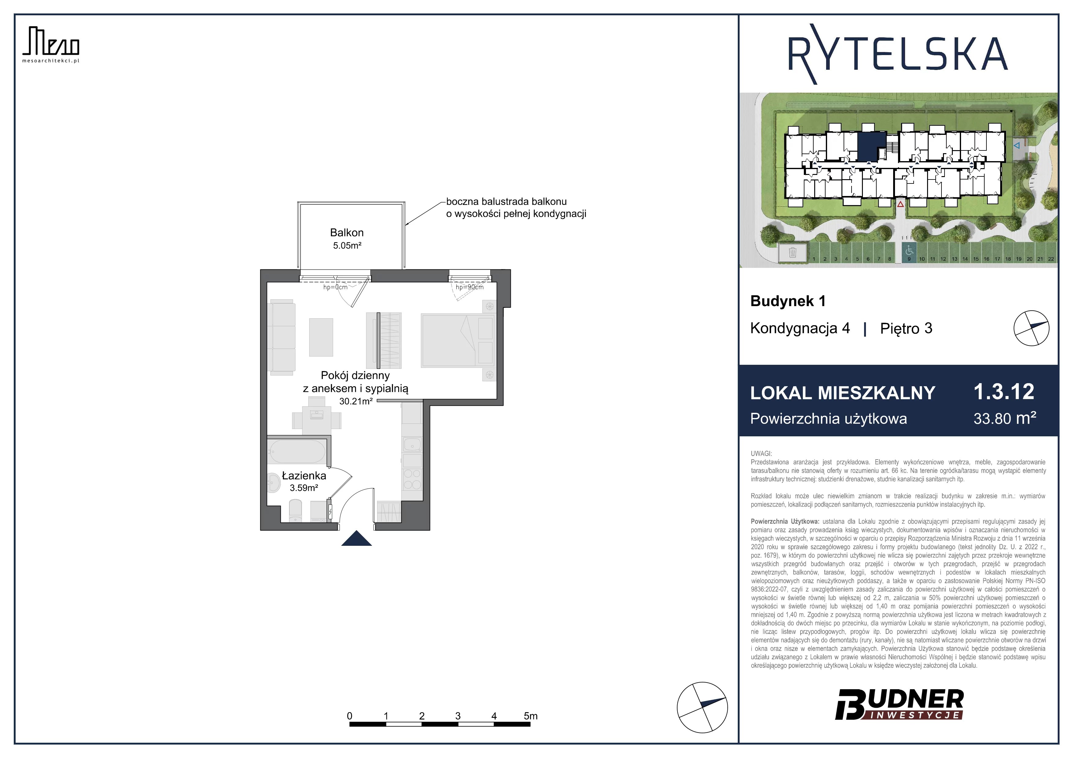 1 pokój, mieszkanie 33,80 m², piętro 3, oferta nr 1.3.12, Rytelska, Gdańsk, Orunia-Św. Wojciech-Lipce, ul. Rytelska