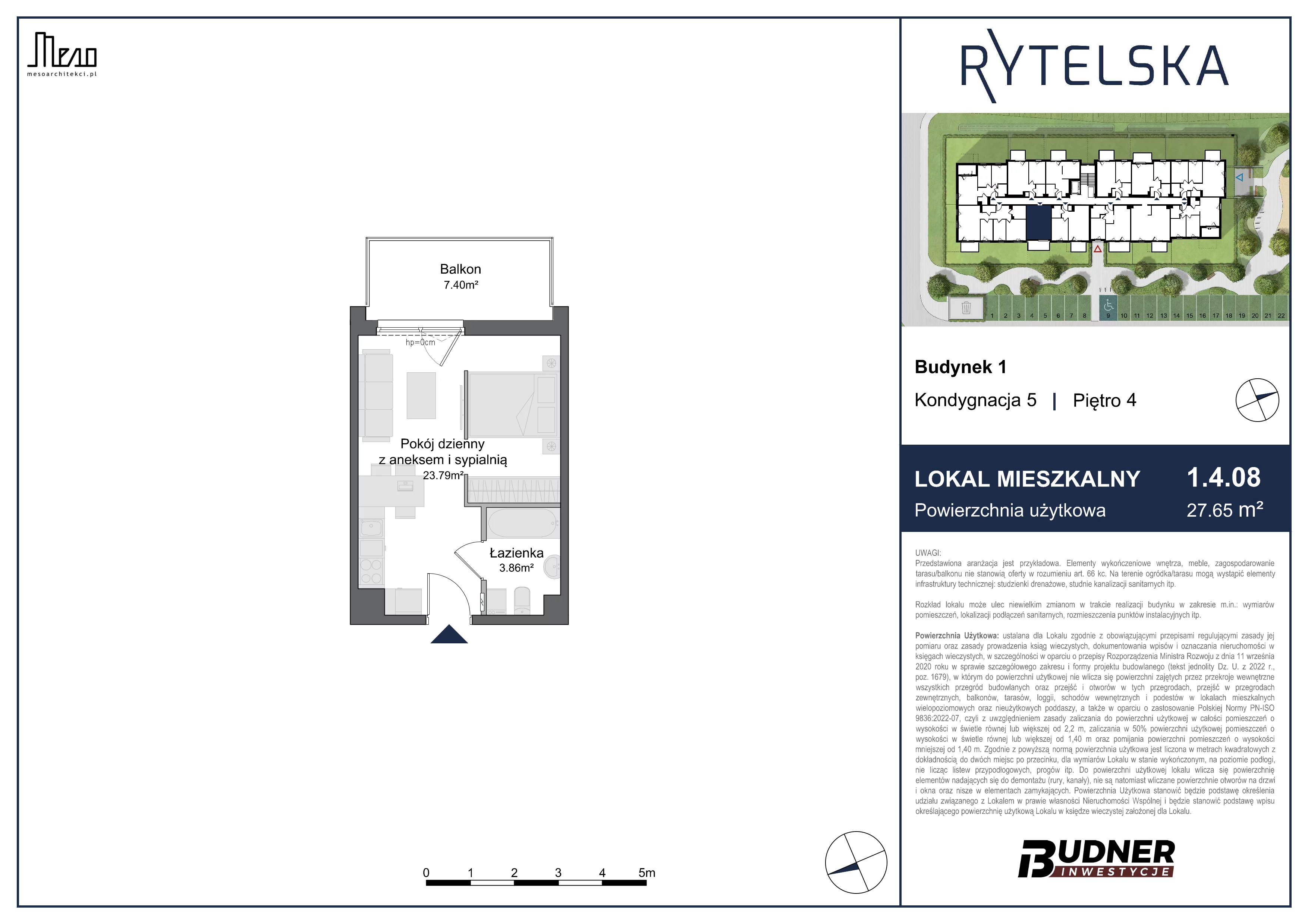 1 pokój, mieszkanie 27,65 m², piętro 4, oferta nr 1.4.08, Rytelska, Gdańsk, Orunia-Św. Wojciech-Lipce, ul. Rytelska