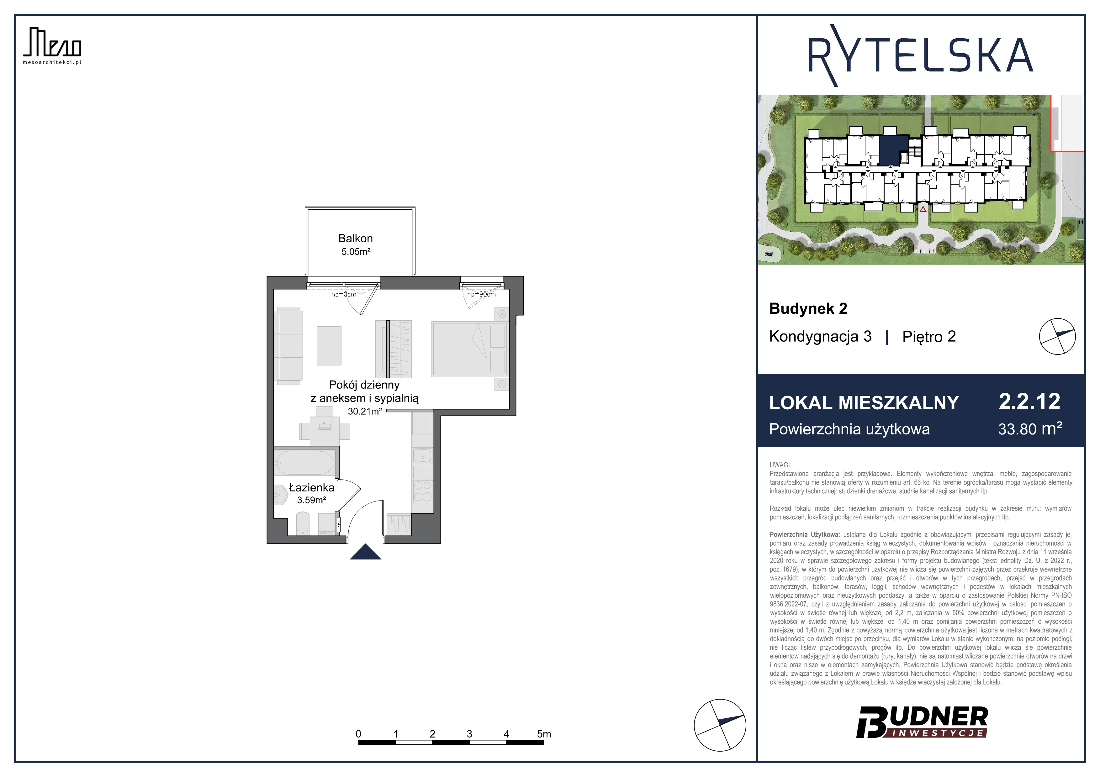 1 pokój, mieszkanie 33,80 m², piętro 2, oferta nr 2.2.12, Rytelska, Gdańsk, Orunia-Św. Wojciech-Lipce, ul. Rytelska