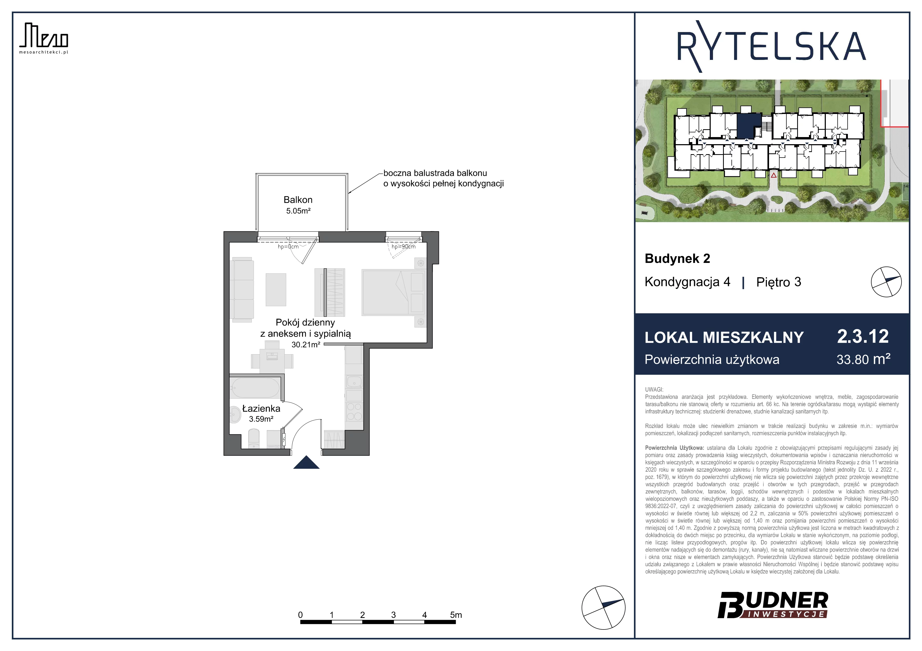 1 pokój, mieszkanie 33,80 m², piętro 3, oferta nr 2.3.12, Rytelska, Gdańsk, Orunia-Św. Wojciech-Lipce, ul. Rytelska