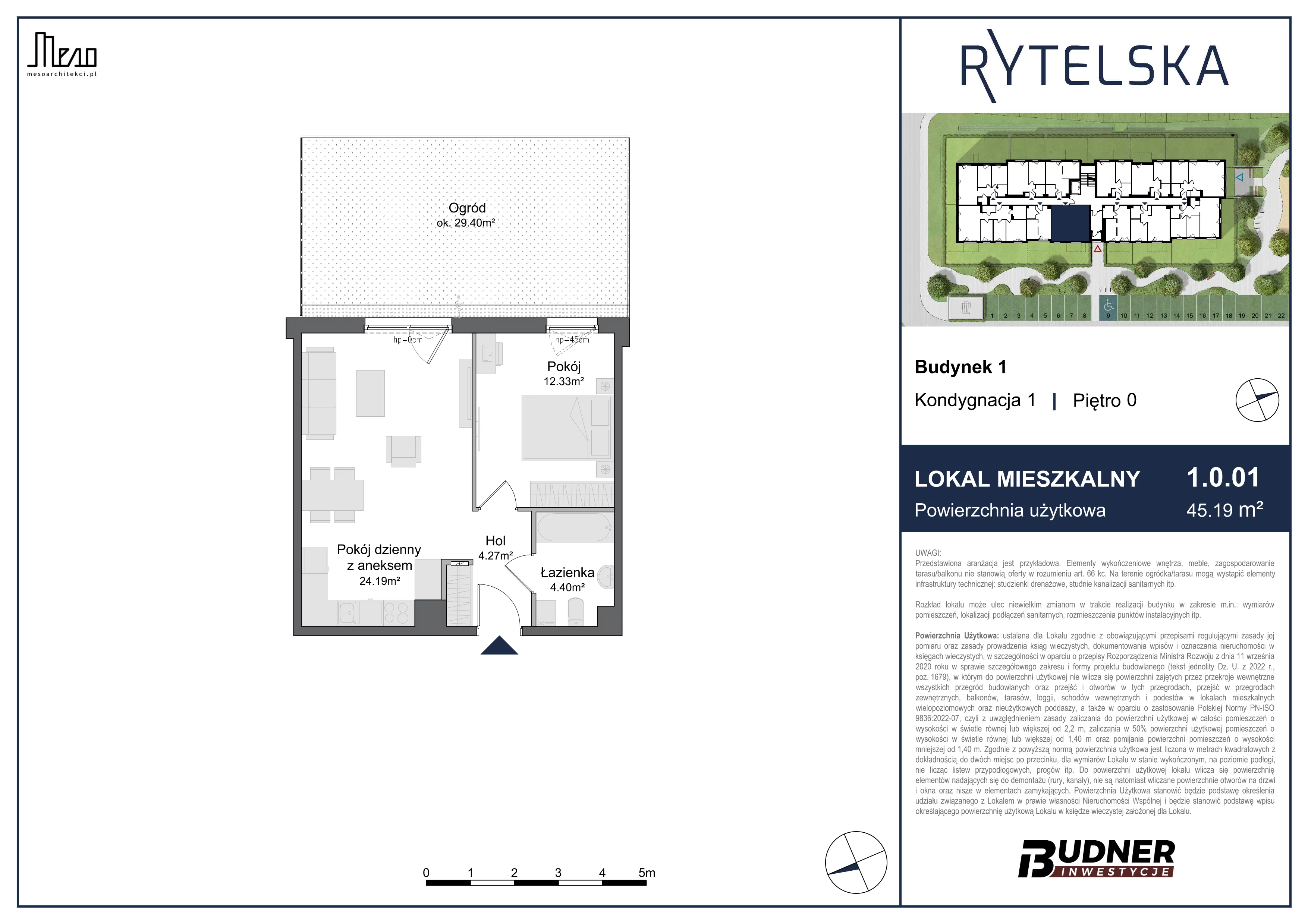 2 pokoje, mieszkanie 45,19 m², parter, oferta nr 1.0.01, Rytelska, Gdańsk, Orunia-Św. Wojciech-Lipce, ul. Rytelska