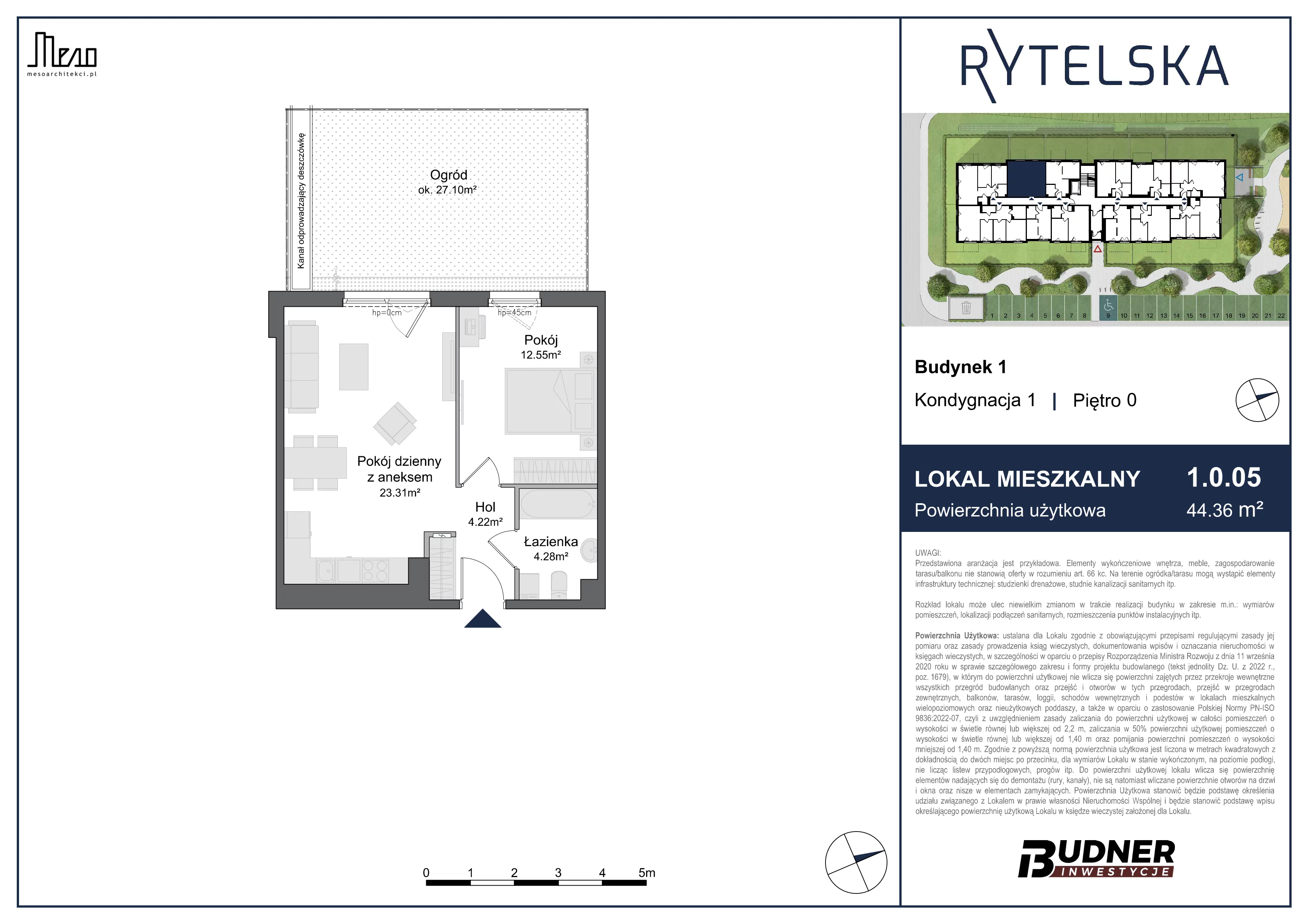 2 pokoje, mieszkanie 44,36 m², parter, oferta nr 1.0.05, Rytelska, Gdańsk, Orunia-Św. Wojciech-Lipce, ul. Rytelska