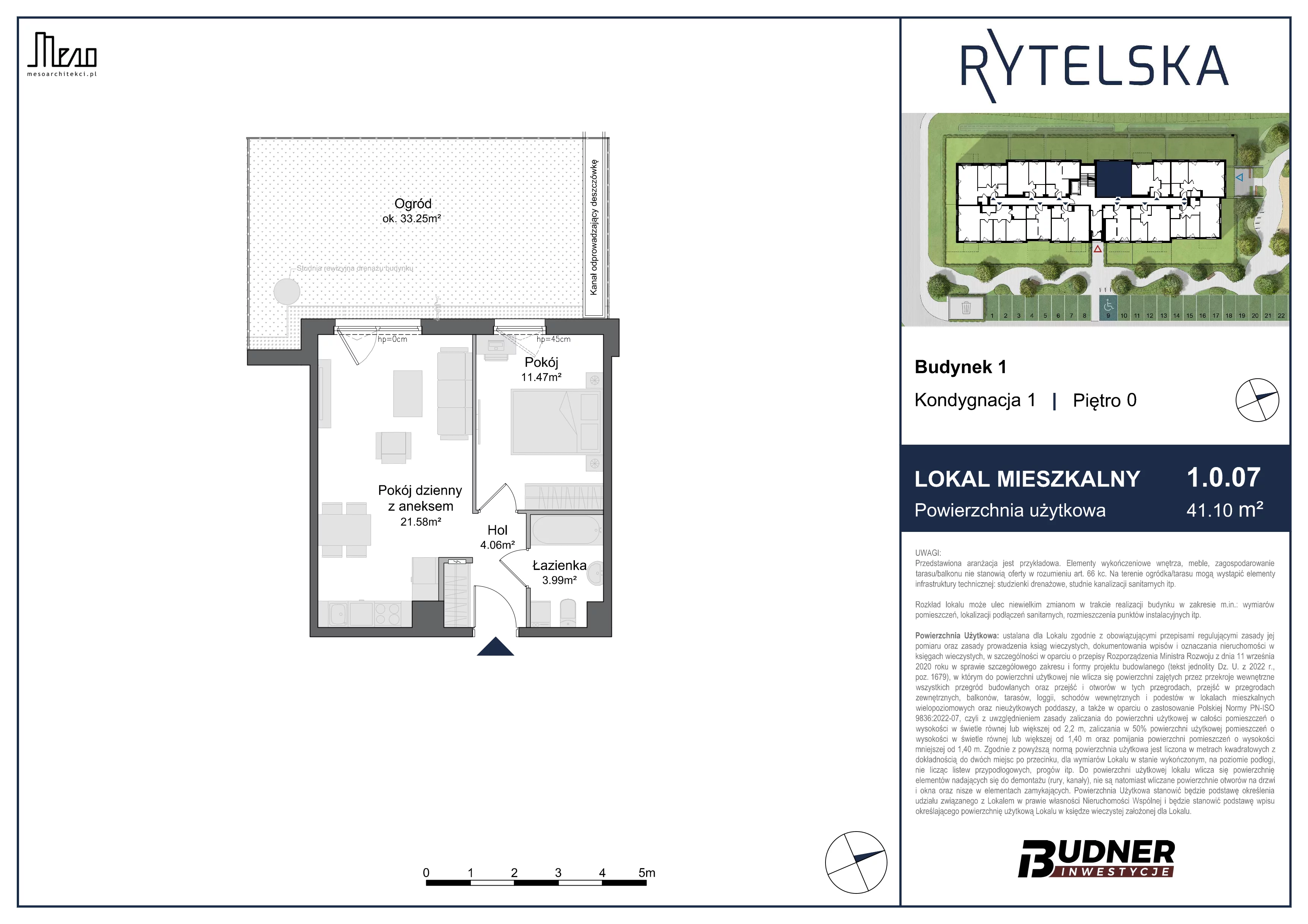 2 pokoje, mieszkanie 41,10 m², parter, oferta nr 1.0.07, Rytelska, Gdańsk, Orunia-Św. Wojciech-Lipce, ul. Rytelska