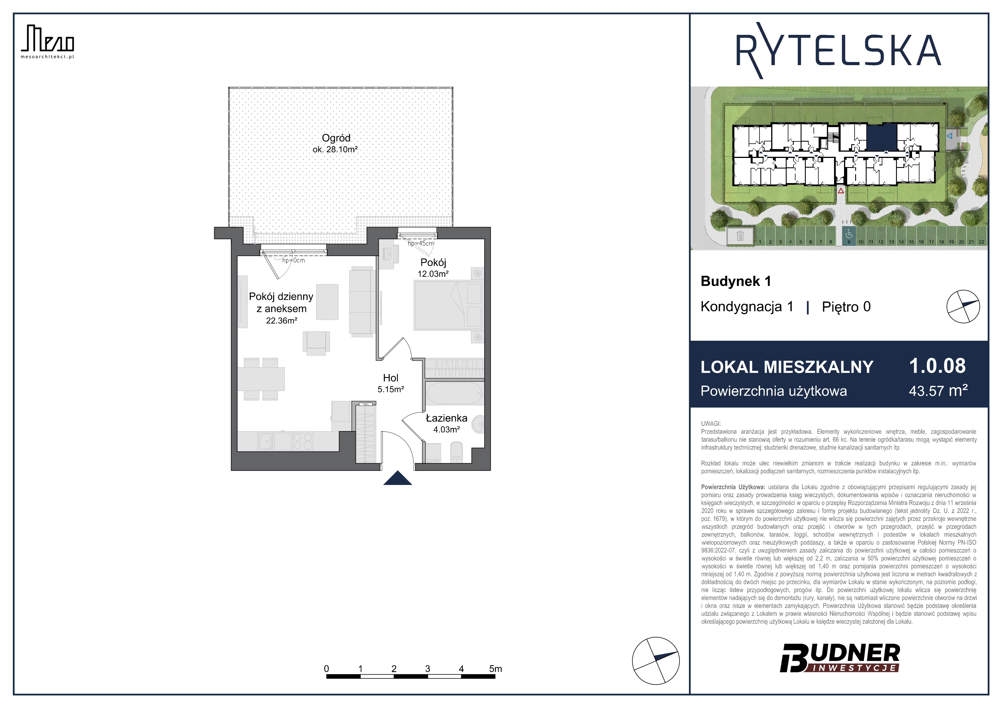 2 pokoje, mieszkanie 43,57 m², parter, oferta nr 1.0.08, Rytelska, Gdańsk, Orunia-Św. Wojciech-Lipce, ul. Rytelska