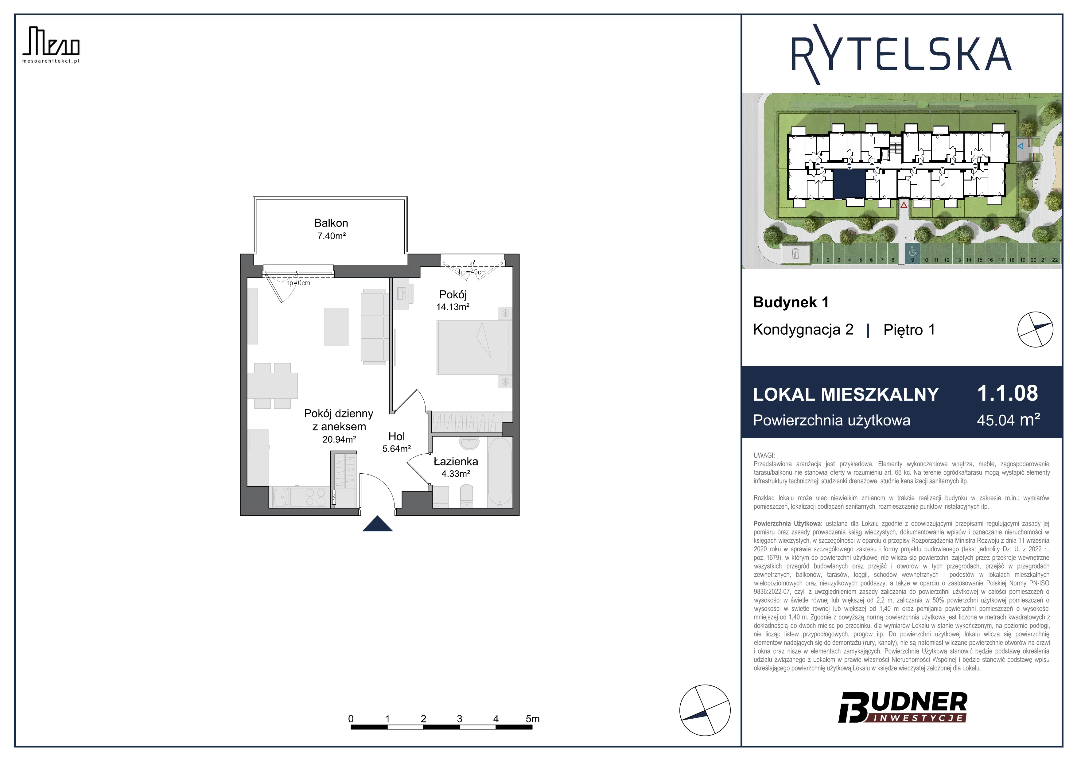2 pokoje, mieszkanie 45,04 m², piętro 1, oferta nr 1.1.08, Rytelska, Gdańsk, Orunia-Św. Wojciech-Lipce, ul. Rytelska