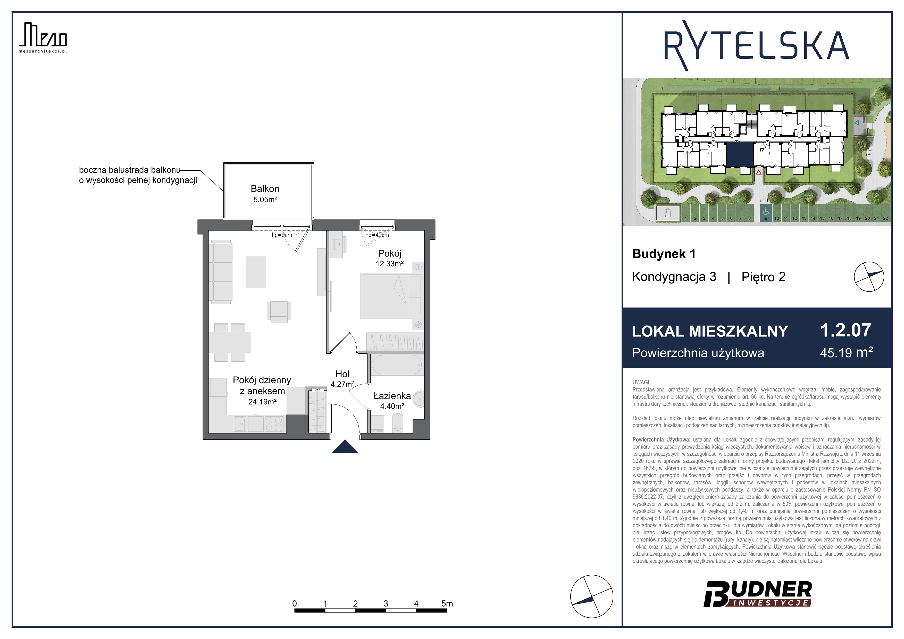2 pokoje, mieszkanie 45,19 m², piętro 2, oferta nr 1.2.07, Rytelska, Gdańsk, Orunia-Św. Wojciech-Lipce, ul. Rytelska