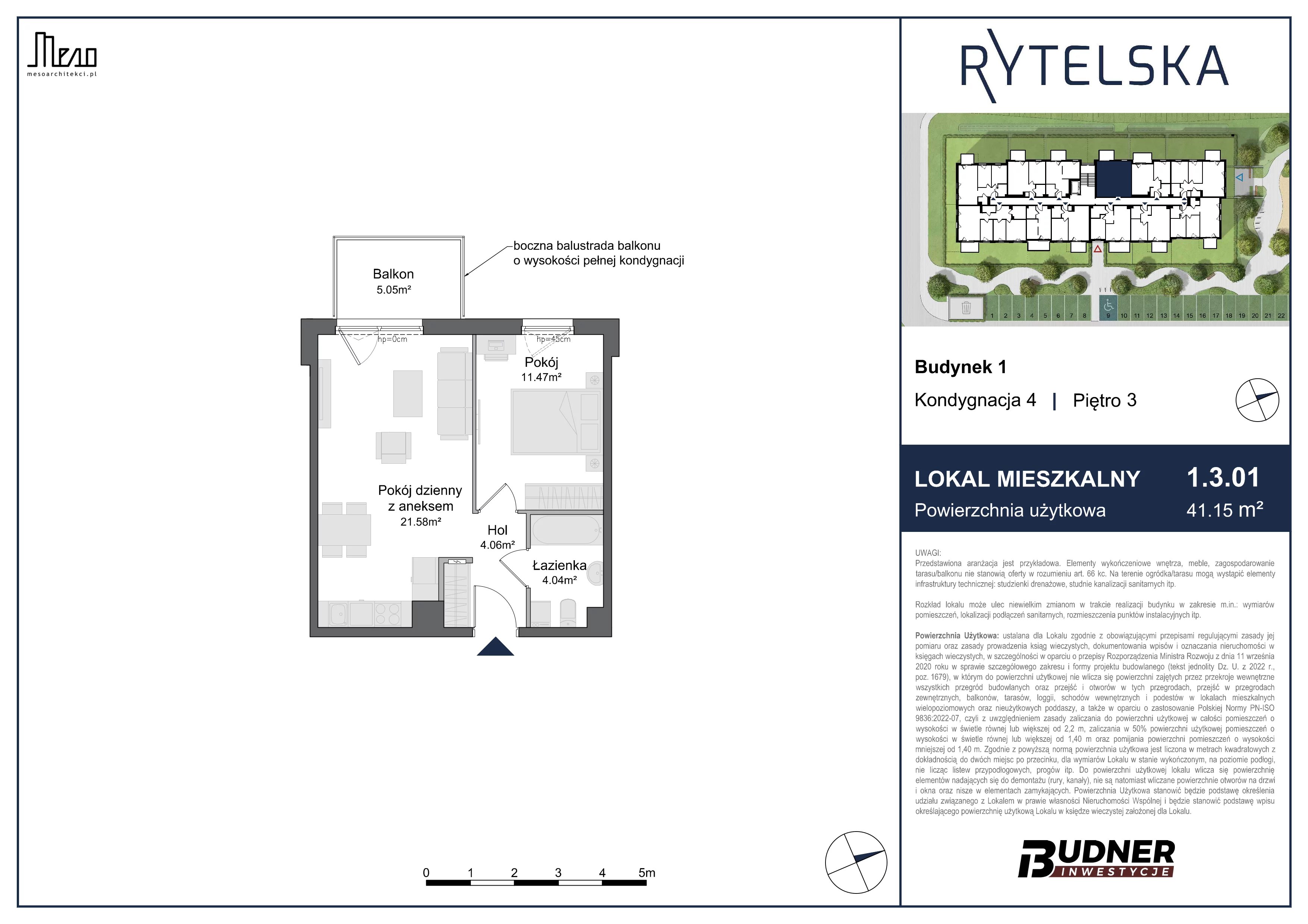 2 pokoje, mieszkanie 41,15 m², piętro 3, oferta nr 1.3.01, Rytelska, Gdańsk, Orunia-Św. Wojciech-Lipce, ul. Rytelska