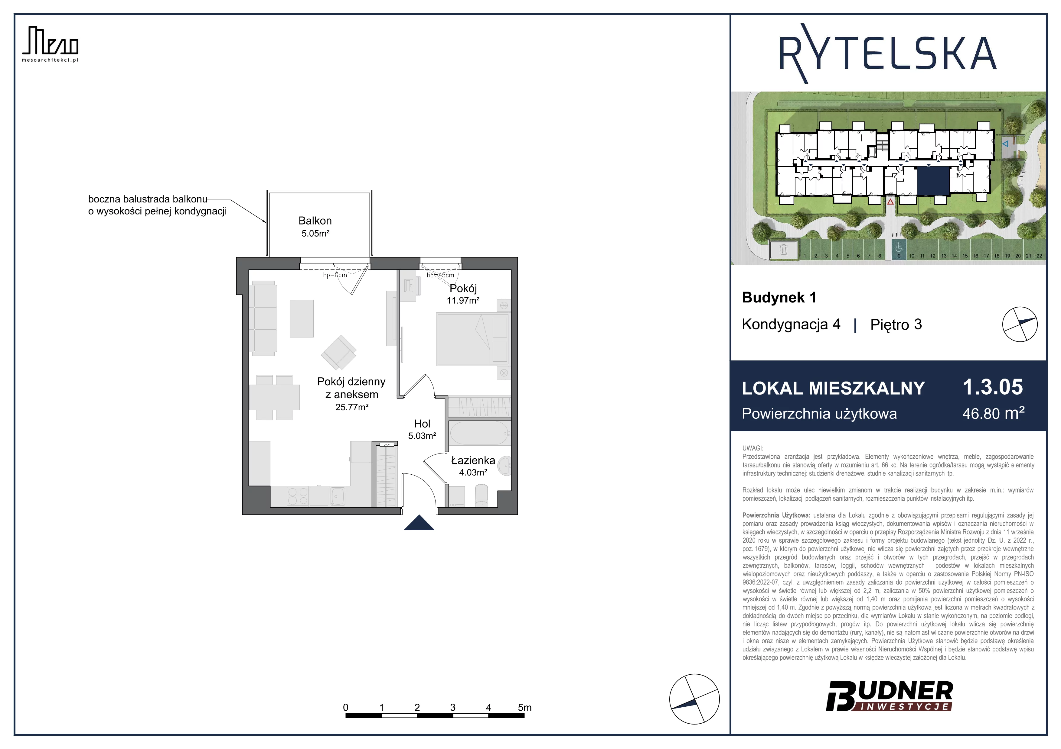2 pokoje, mieszkanie 46,80 m², piętro 3, oferta nr 1.3.05, Rytelska, Gdańsk, Orunia-Św. Wojciech-Lipce, ul. Rytelska
