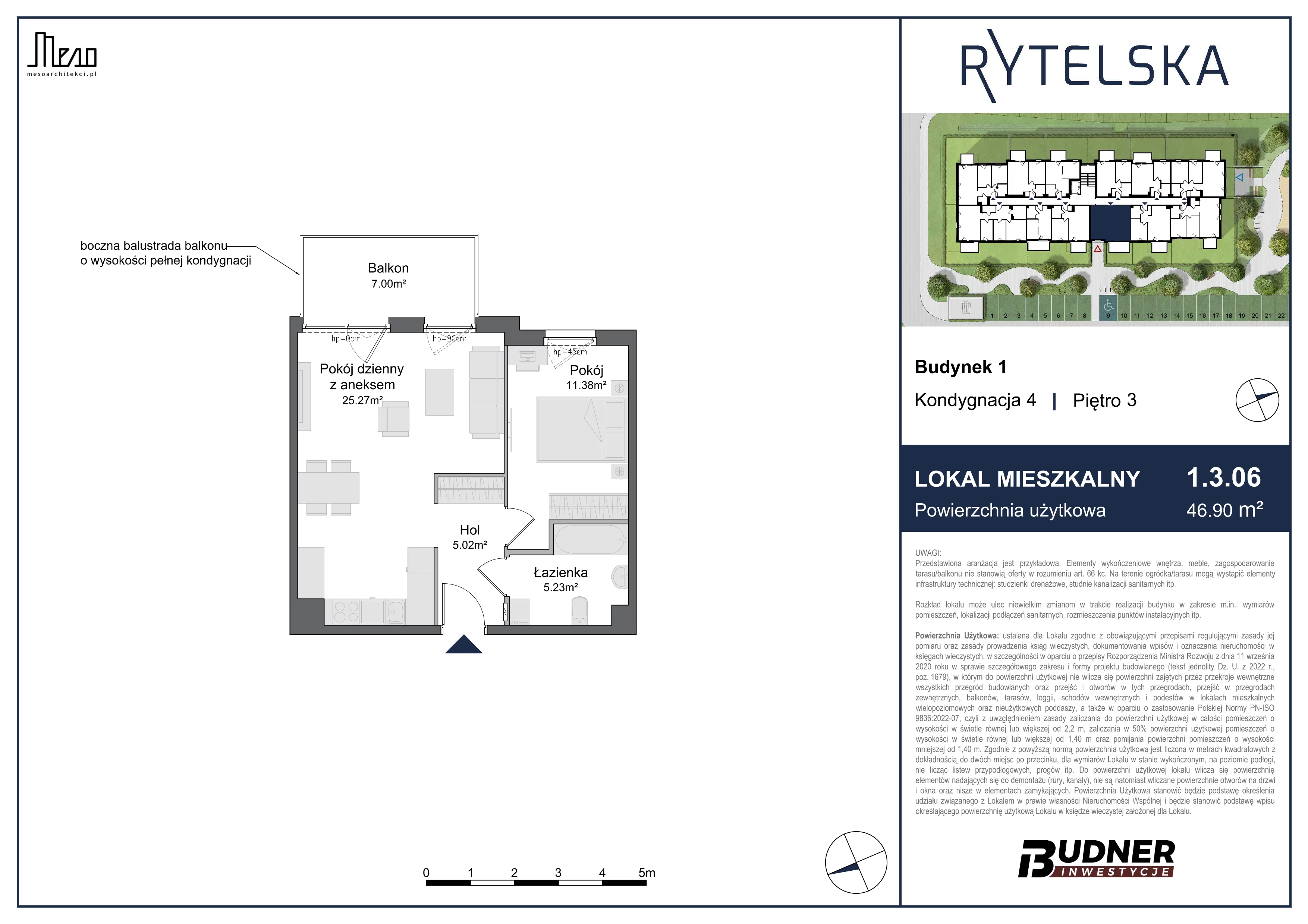 2 pokoje, mieszkanie 46,90 m², piętro 3, oferta nr 1.3.06, Rytelska, Gdańsk, Orunia-Św. Wojciech-Lipce, ul. Rytelska