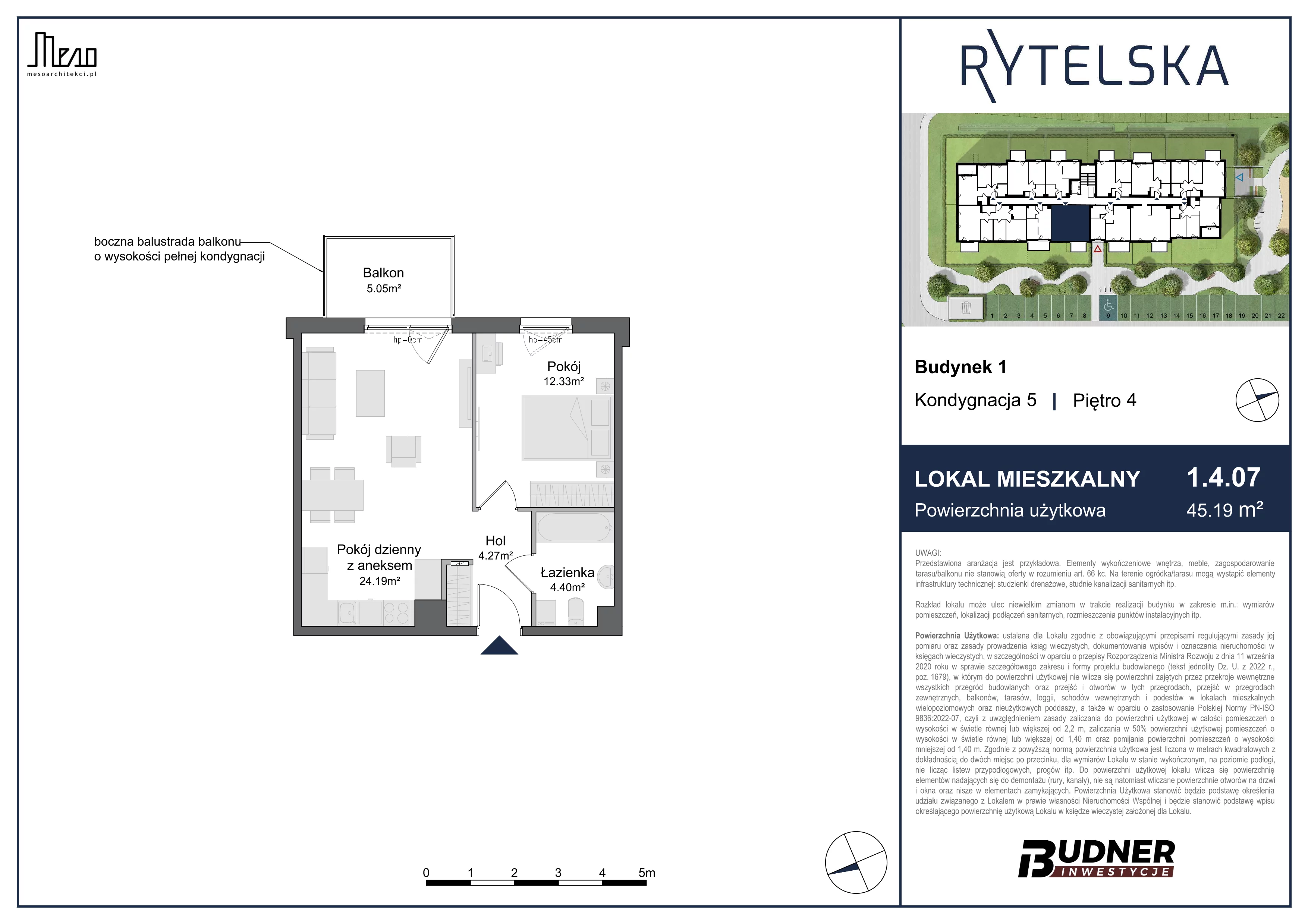 2 pokoje, mieszkanie 45,19 m², piętro 4, oferta nr 1.4.07, Rytelska, Gdańsk, Orunia-Św. Wojciech-Lipce, ul. Rytelska