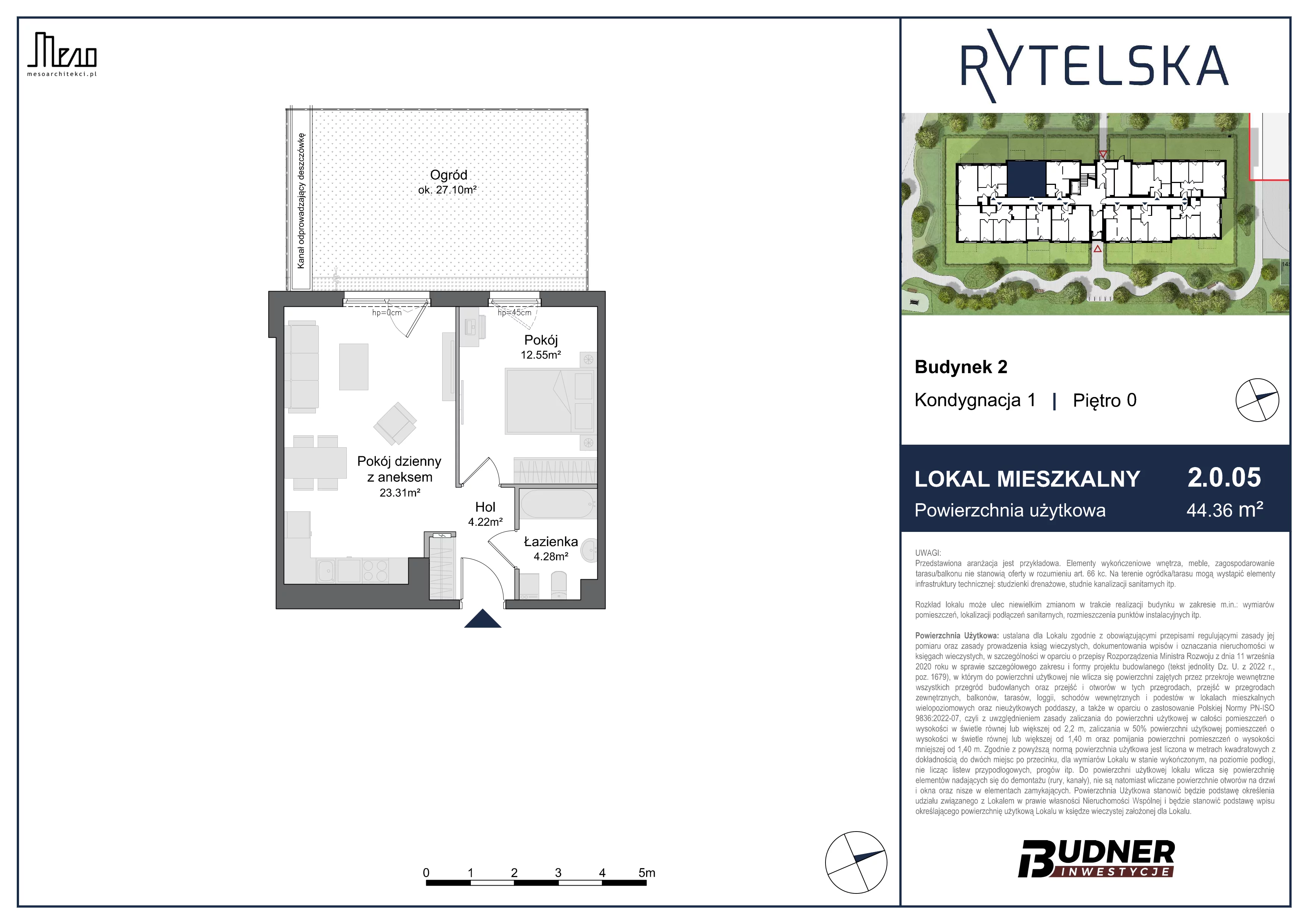 2 pokoje, mieszkanie 44,36 m², parter, oferta nr 2.0.05, Rytelska, Gdańsk, Orunia-Św. Wojciech-Lipce, ul. Rytelska