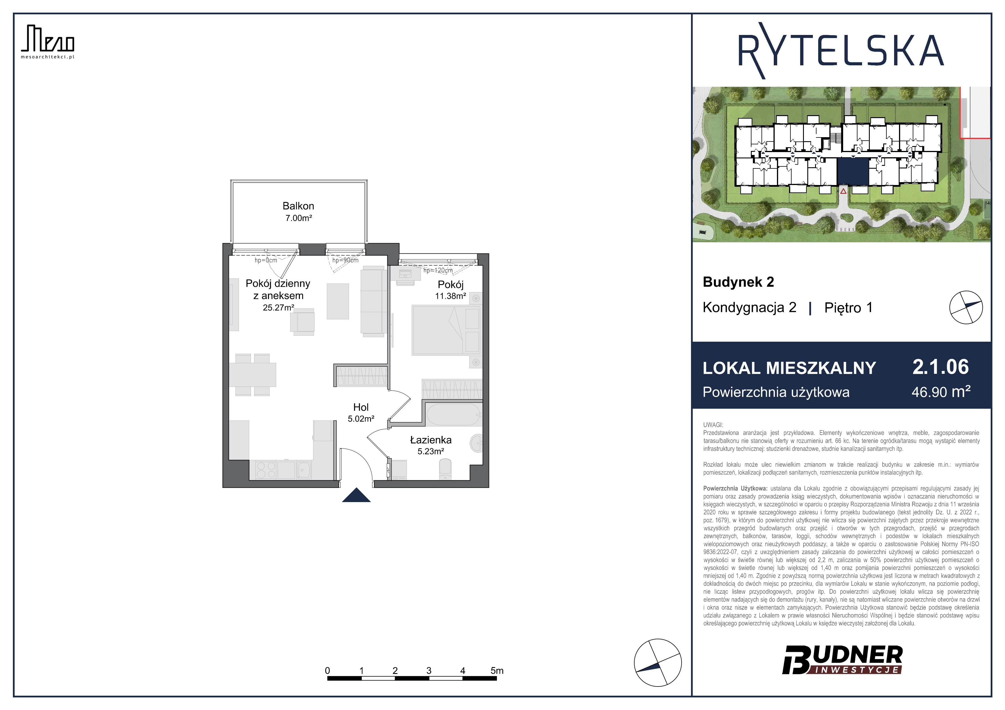 2 pokoje, mieszkanie 46,90 m², piętro 1, oferta nr 2.1.06, Rytelska, Gdańsk, Orunia-Św. Wojciech-Lipce, ul. Rytelska