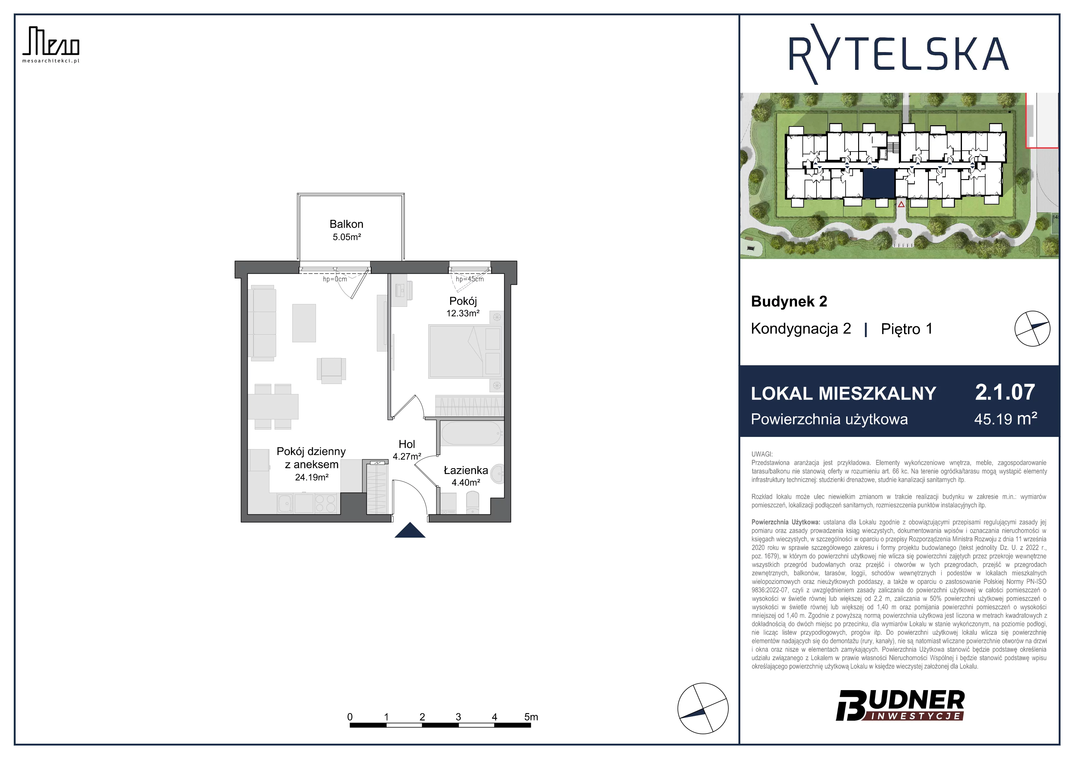 2 pokoje, mieszkanie 45,19 m², piętro 1, oferta nr 2.1.07, Rytelska, Gdańsk, Orunia-Św. Wojciech-Lipce, ul. Rytelska