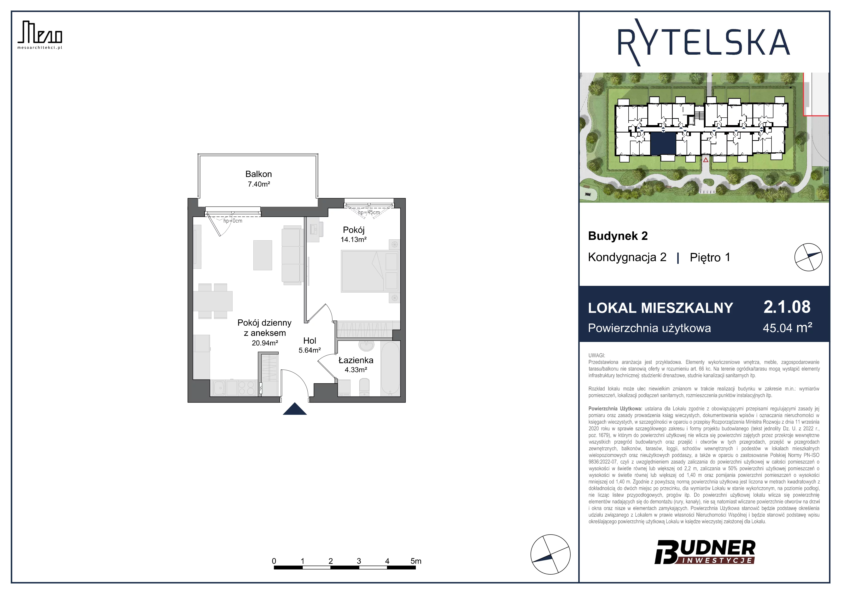 2 pokoje, mieszkanie 45,04 m², piętro 1, oferta nr 2.1.08, Rytelska, Gdańsk, Orunia-Św. Wojciech-Lipce, ul. Rytelska