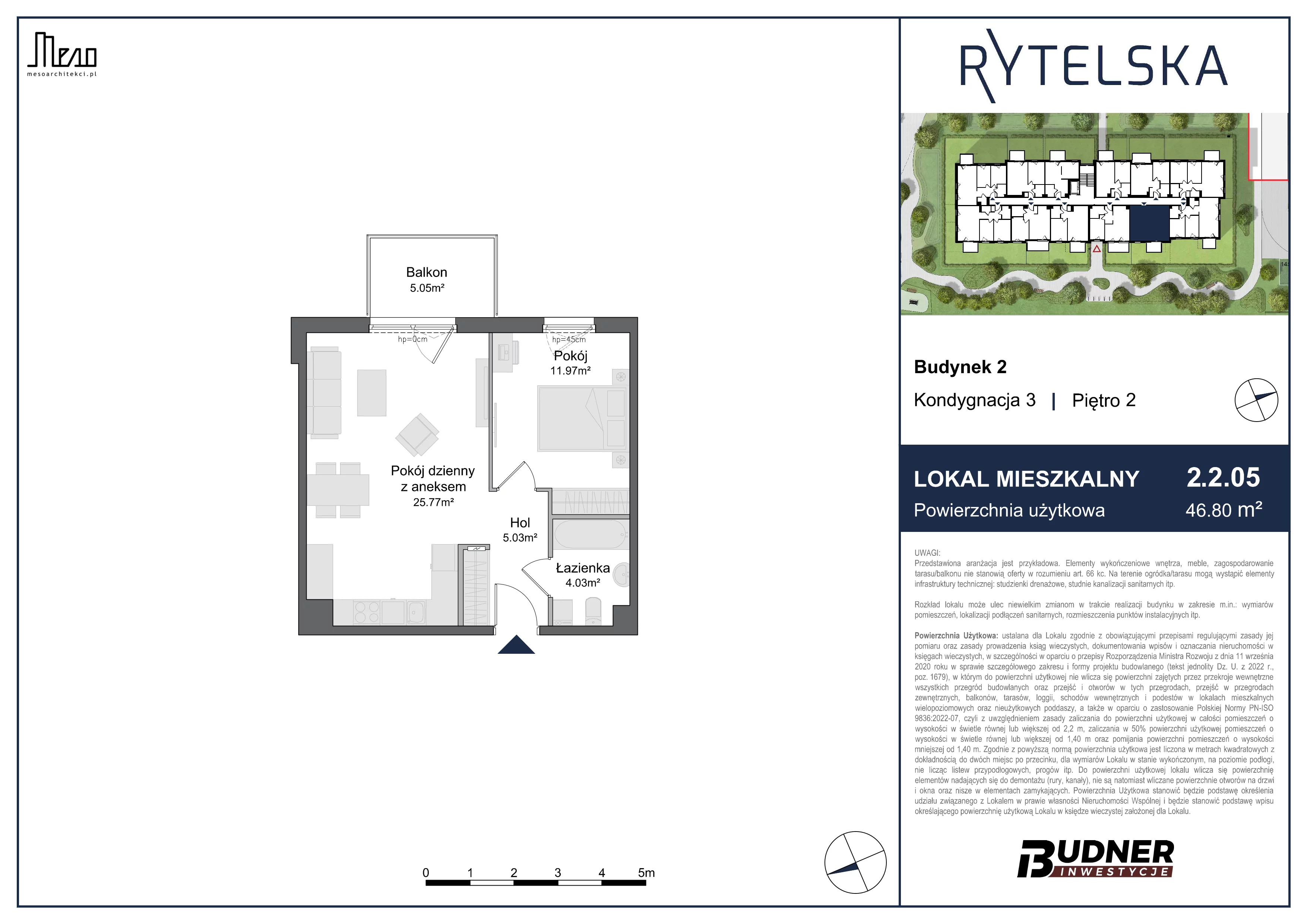 2 pokoje, mieszkanie 46,80 m², piętro 2, oferta nr 2.2.05, Rytelska, Gdańsk, Orunia-Św. Wojciech-Lipce, ul. Rytelska
